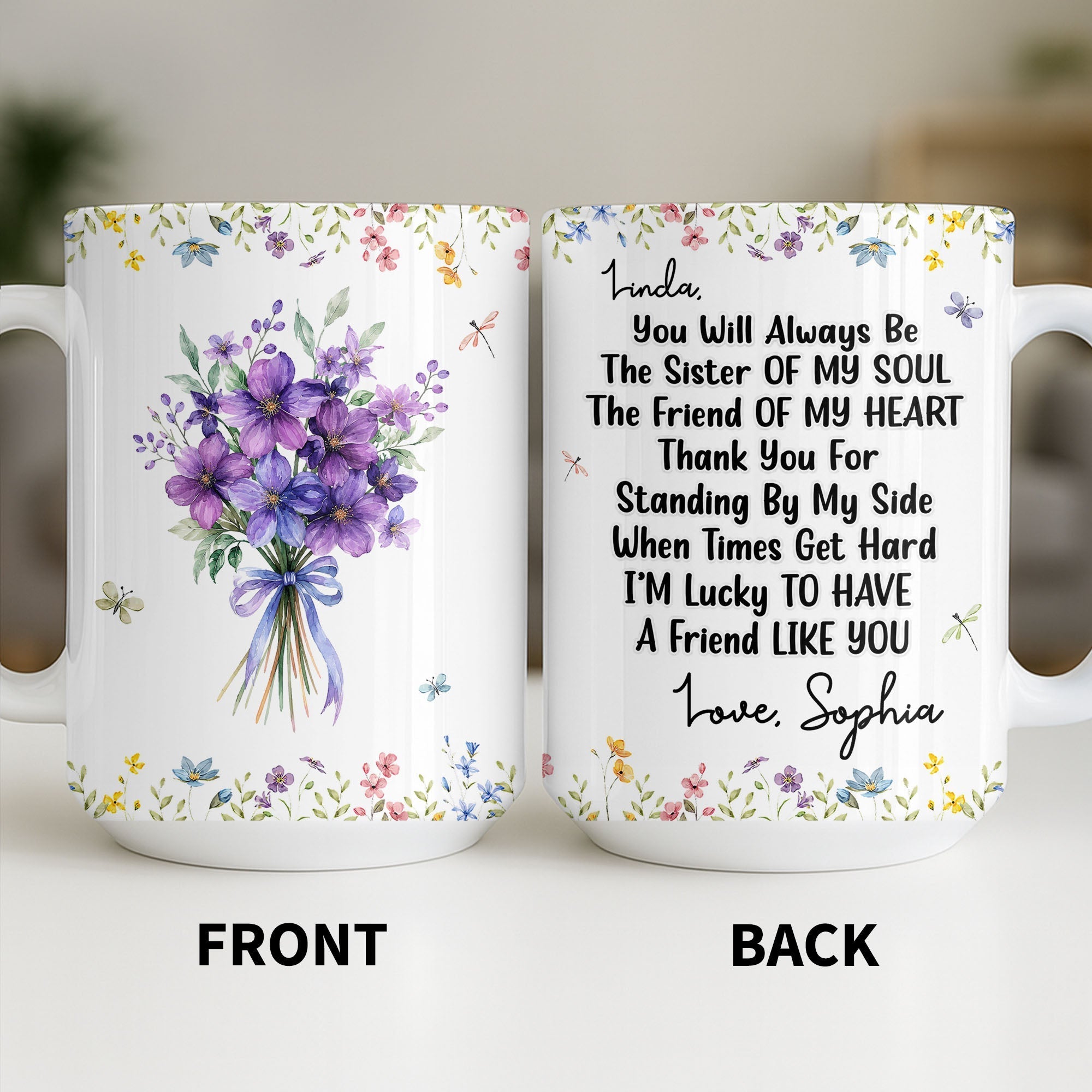 Personalized Floral Birth Month Flower Coffee Mug Custom Gift for Sister