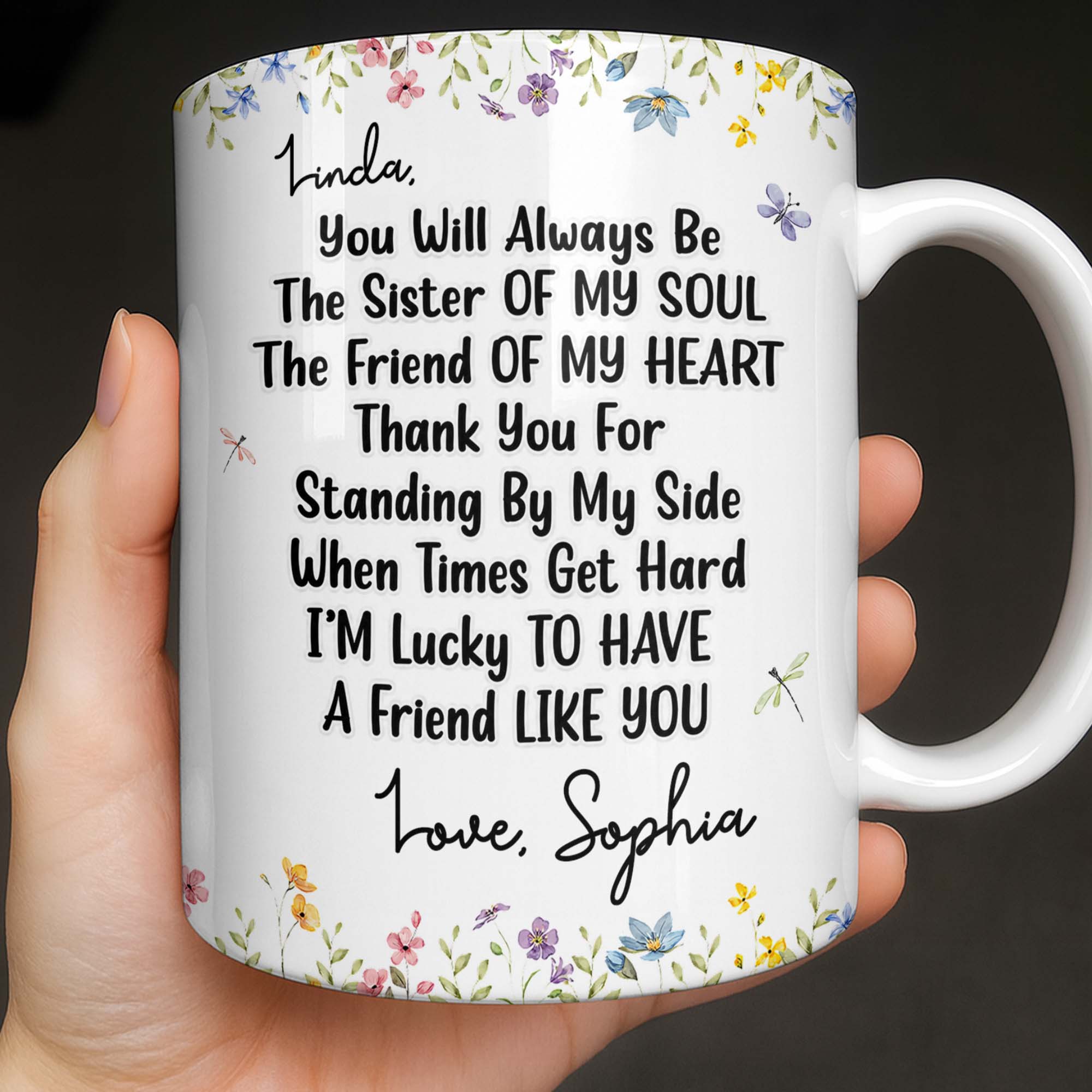 Personalized Floral Birth Month Flower Coffee Mug Custom Gift for Sister