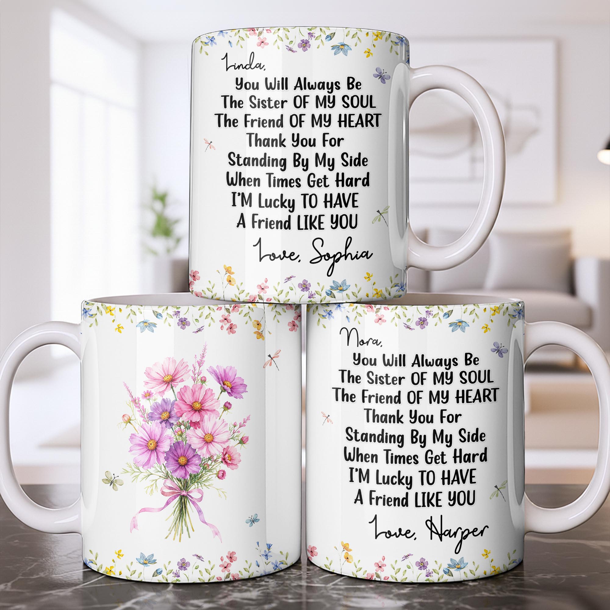 Personalized Floral Birth Month Flower Coffee Mug Custom Gift for Sister