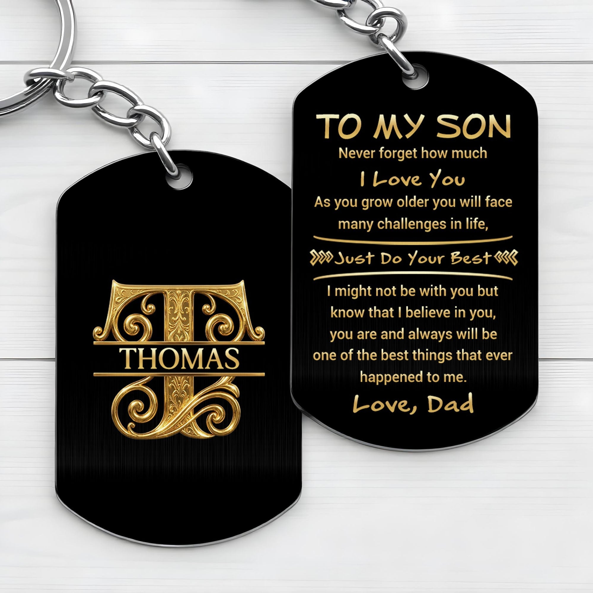 Personalized Stainless Steel Keychain Custom Name Dog Tag Gift for Son