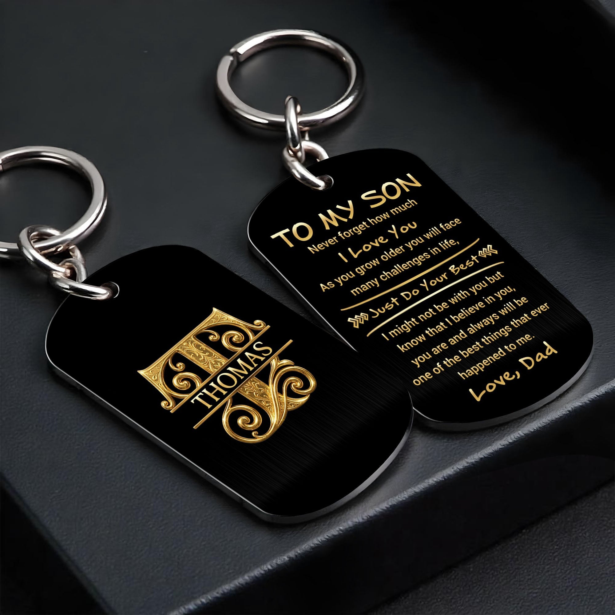 Personalized Stainless Steel Keychain Custom Name Dog Tag Gift for Son