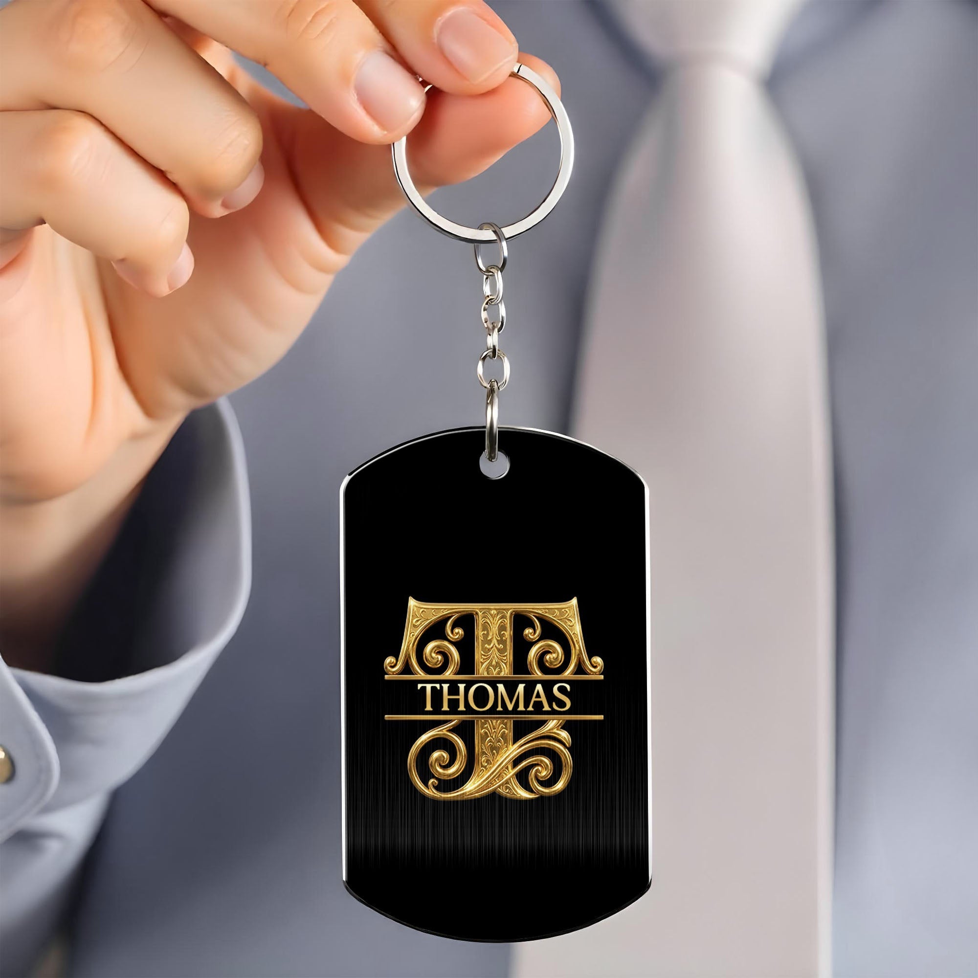 Personalized Stainless Steel Keychain Custom Name Dog Tag Gift for Son