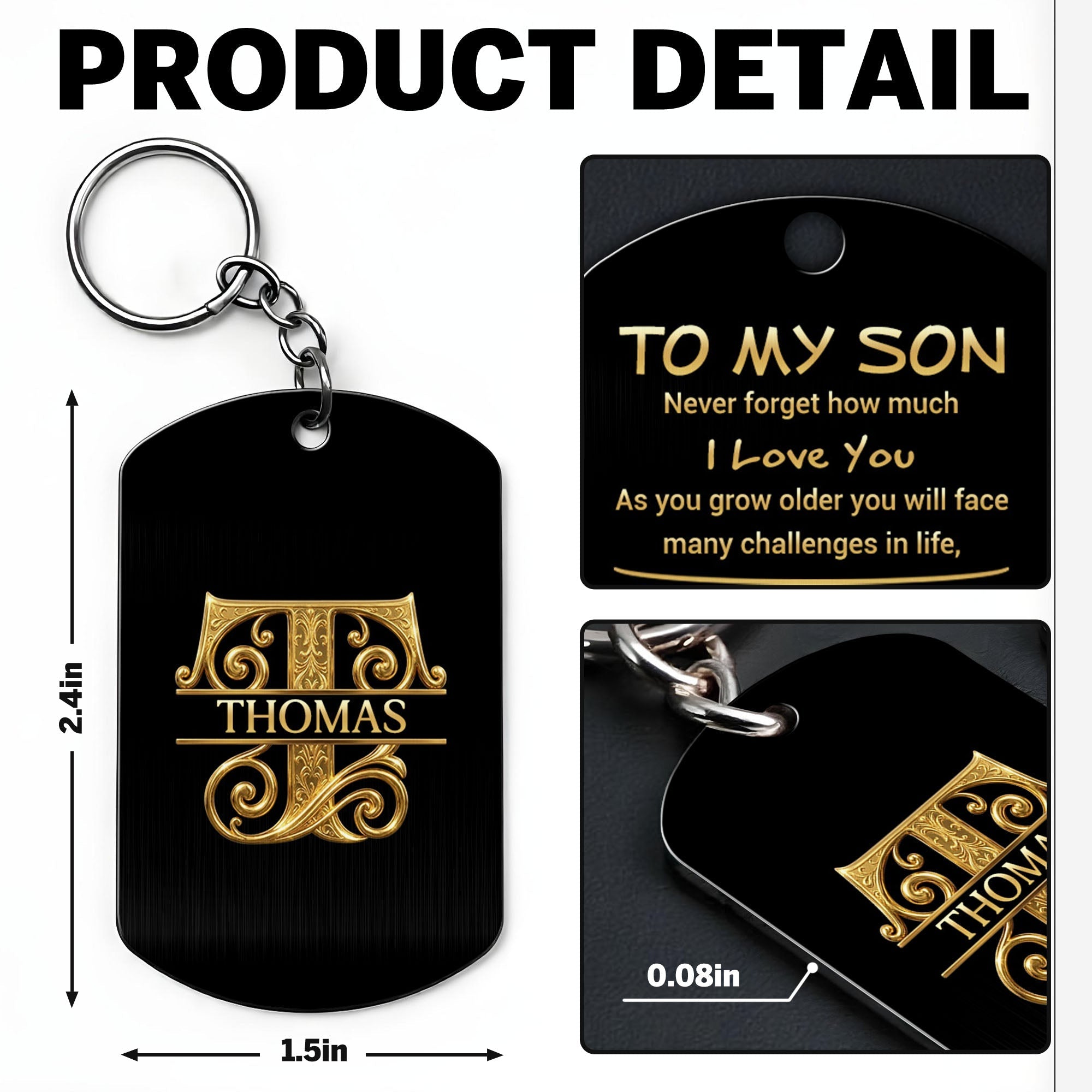 Personalized Stainless Steel Keychain Custom Name Dog Tag Gift for Son
