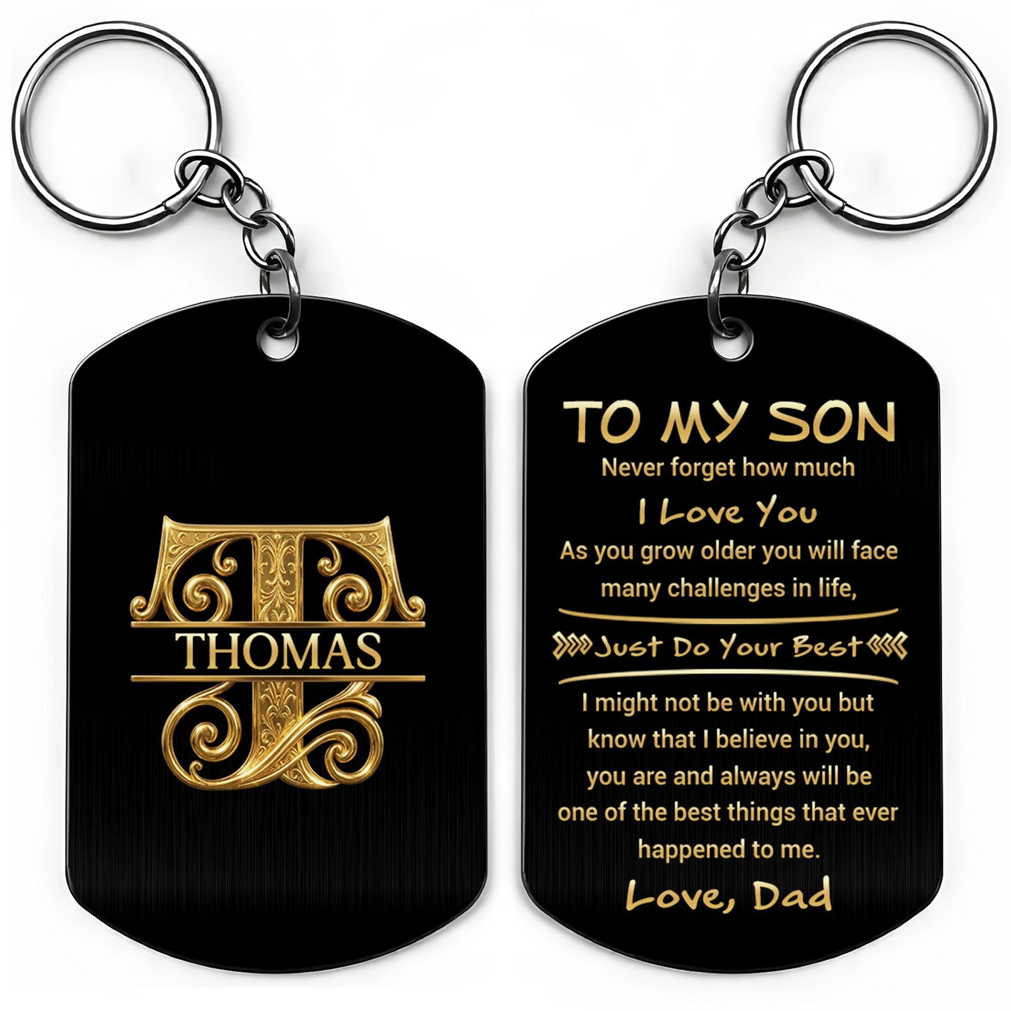 Personalized Stainless Steel Keychain Custom Name Dog Tag Gift for Son
