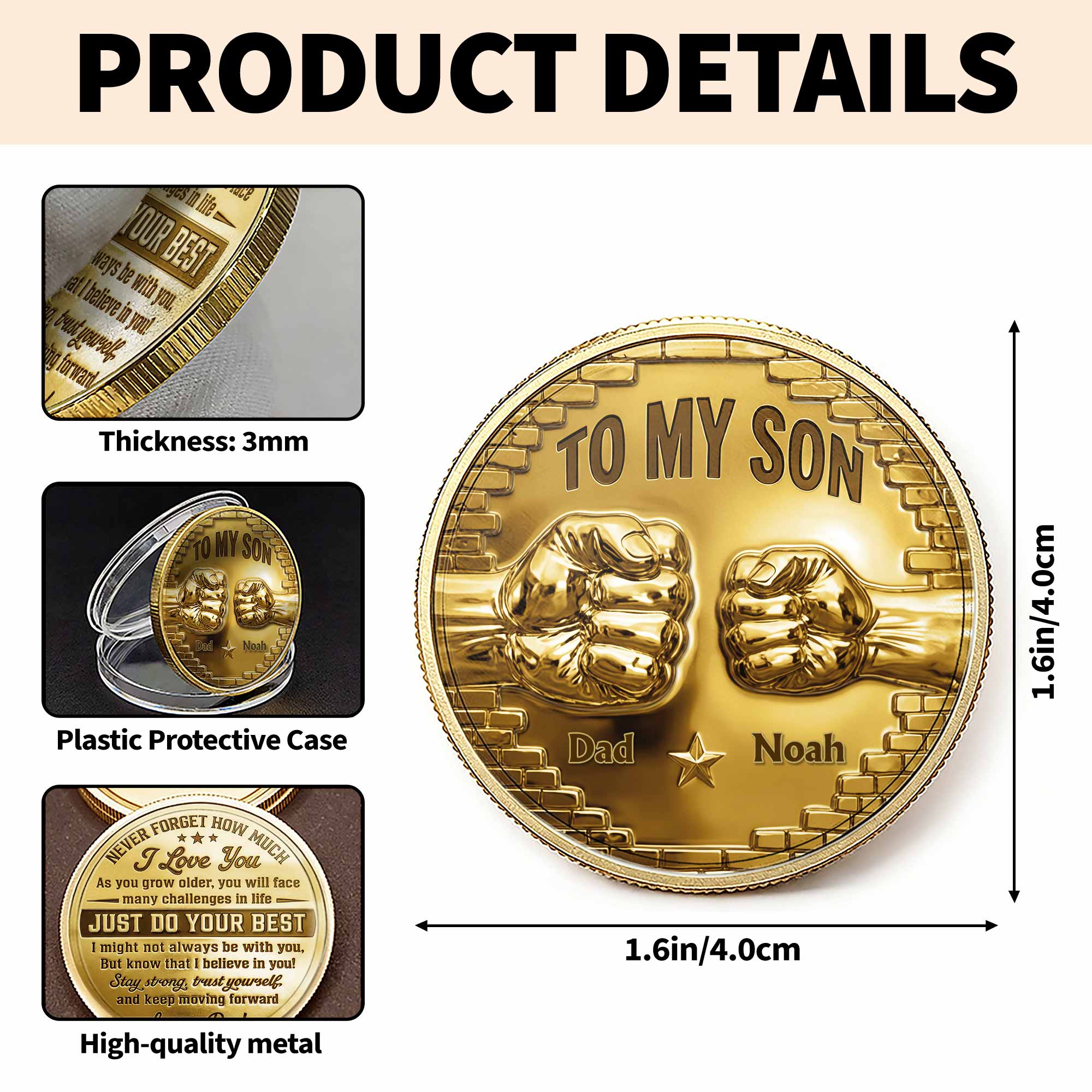 Personalized Fist Bump Commemorative Coin Custom Gift for Son
