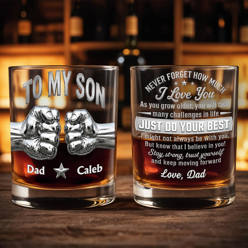 Personalized Whiskey Glass Fist Bump Custom Name Gift for Son
