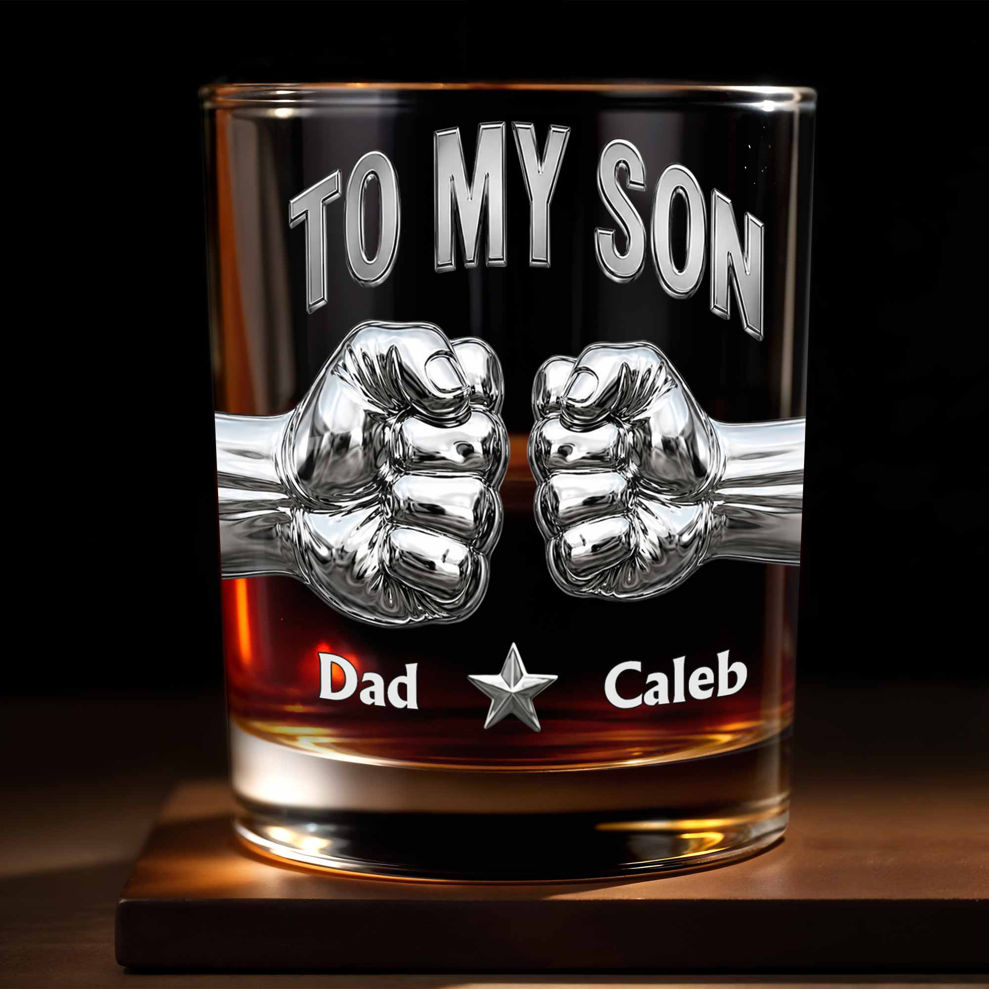 Personalized Whiskey Glass Fist Bump Custom Name Gift for Son
