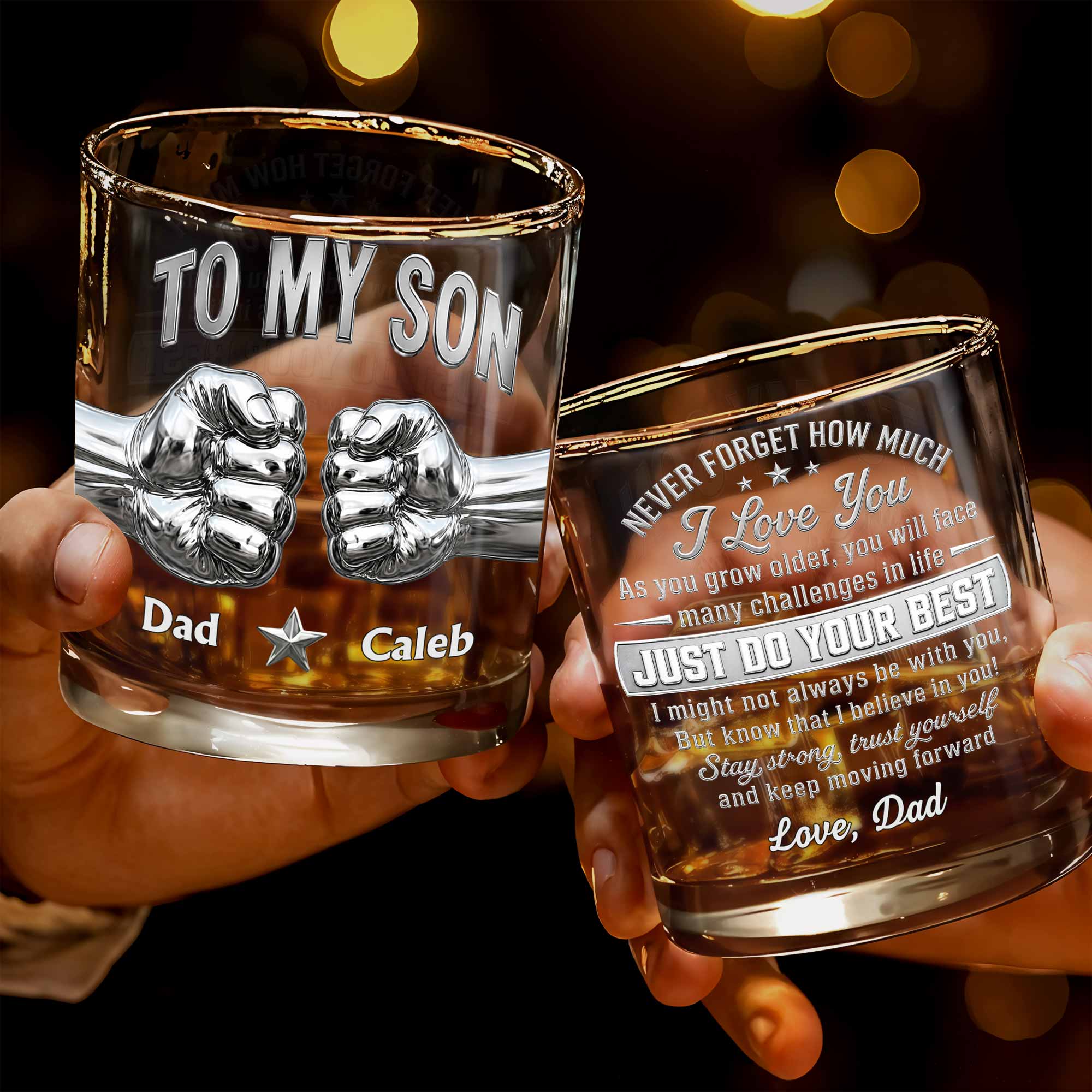 Personalized Whiskey Glass Fist Bump Custom Name Gift for Son