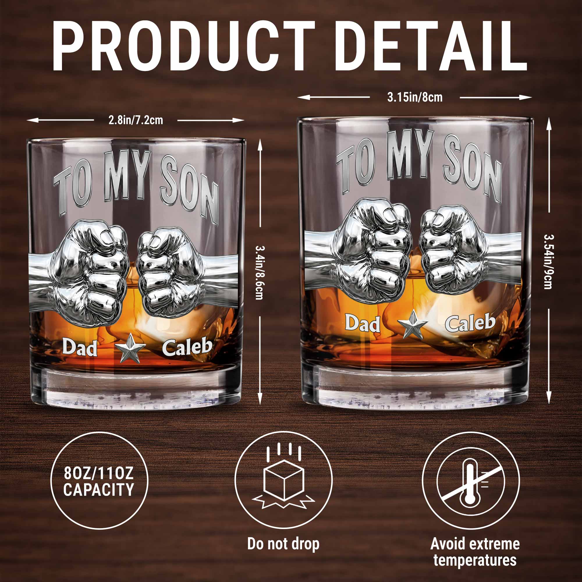 Personalized Whiskey Glass Fist Bump Custom Name Gift for Son