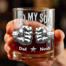 Load image into Gallery viewer, Personalized Whiskey Glass Fist Bump Custom Name Gift for Son
