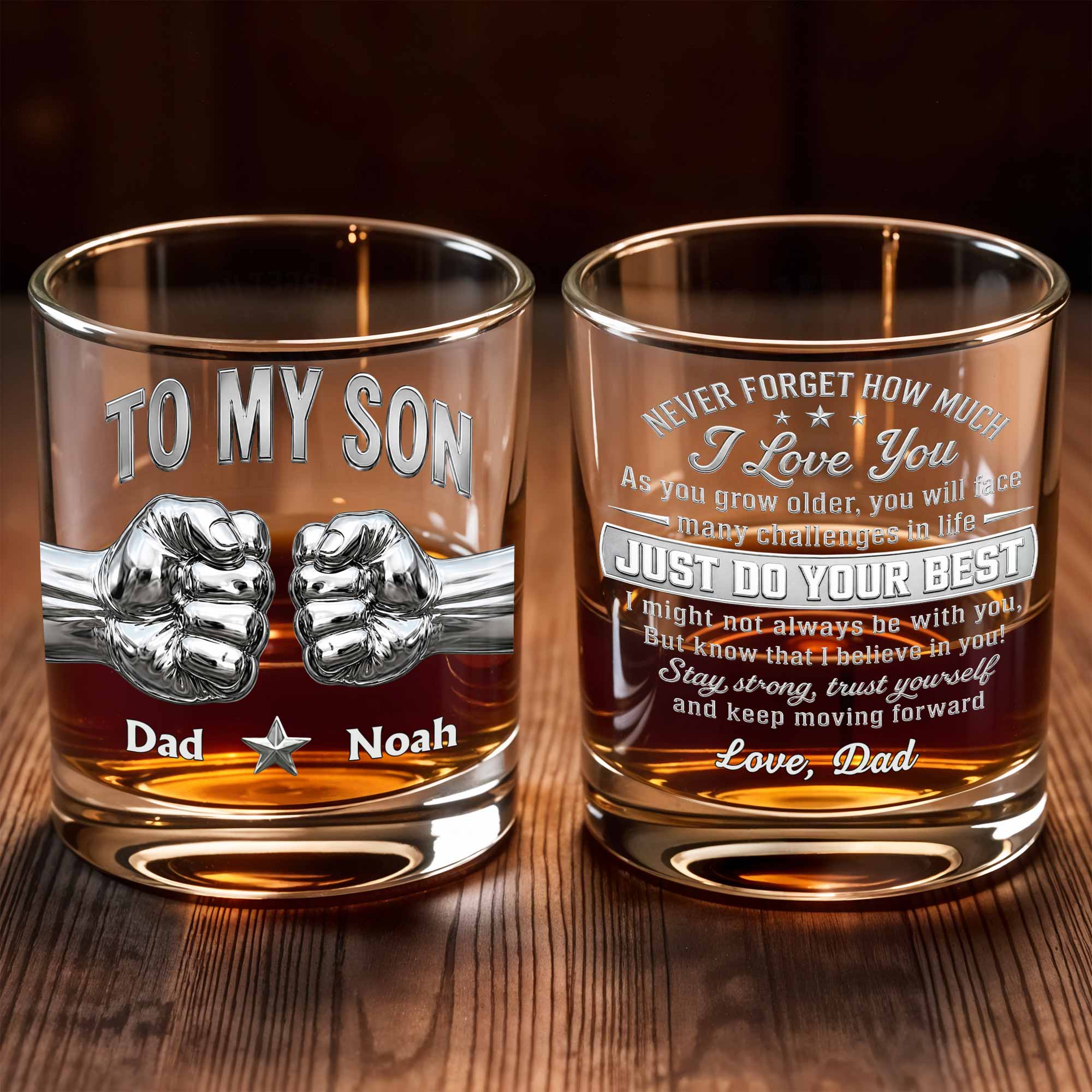 Personalized Whiskey Glass Fist Bump Custom Name Gift for Son