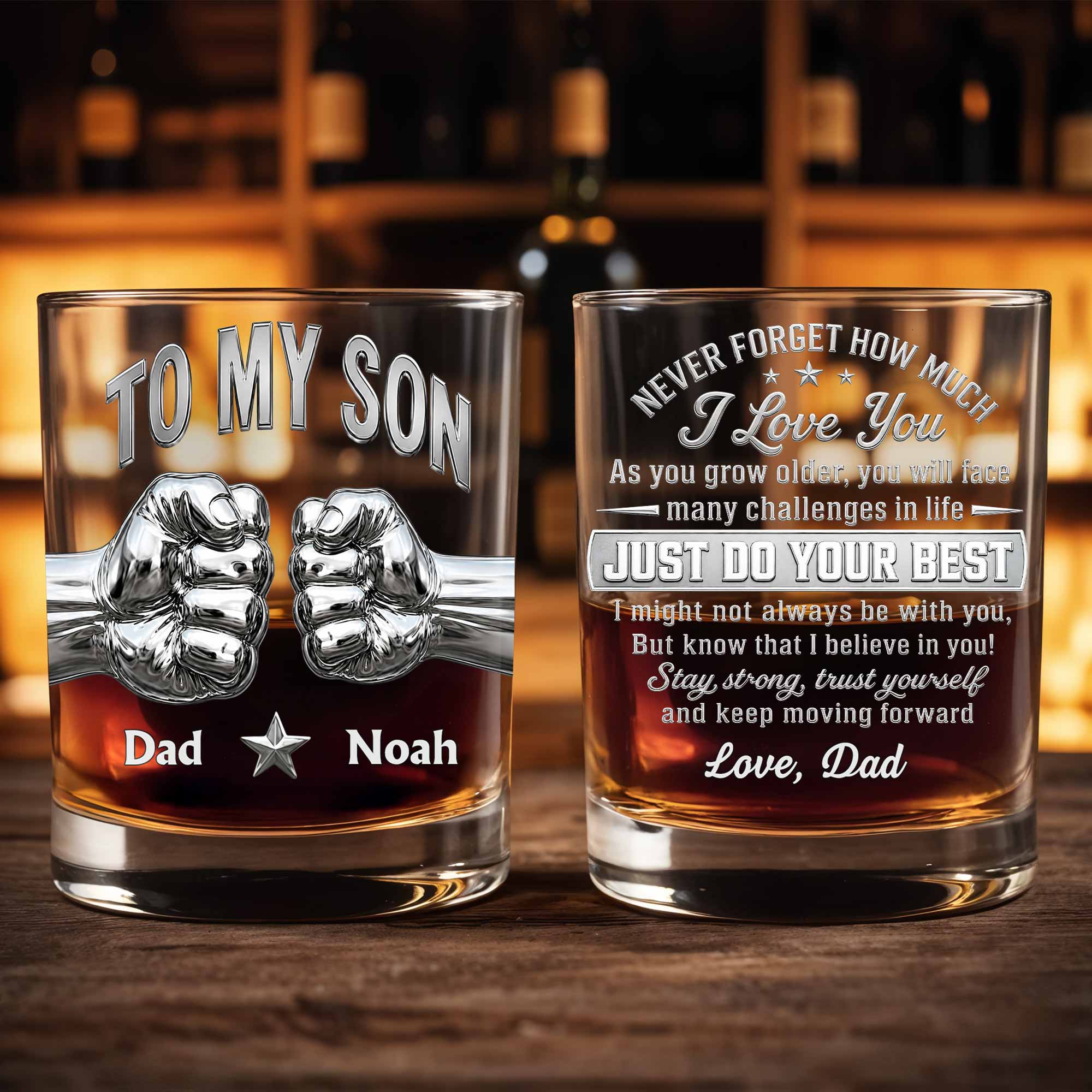 Personalized Whiskey Glass Fist Bump Custom Name Gift for Son