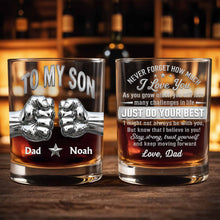 Load image into Gallery viewer, Personalized Whiskey Glass Fist Bump Custom Name Gift for Son
