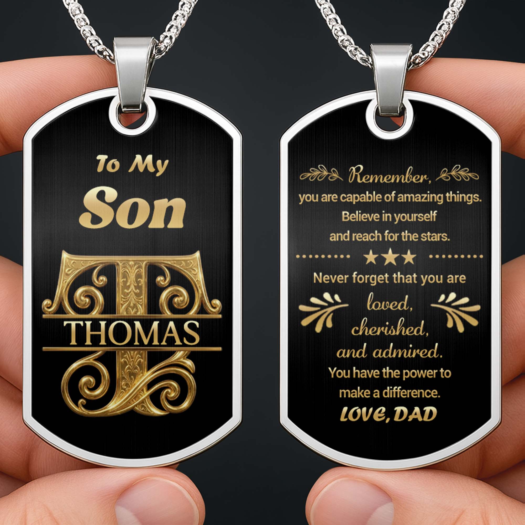 Personalized Dog Tag Necklace Custom Name for Son Gift