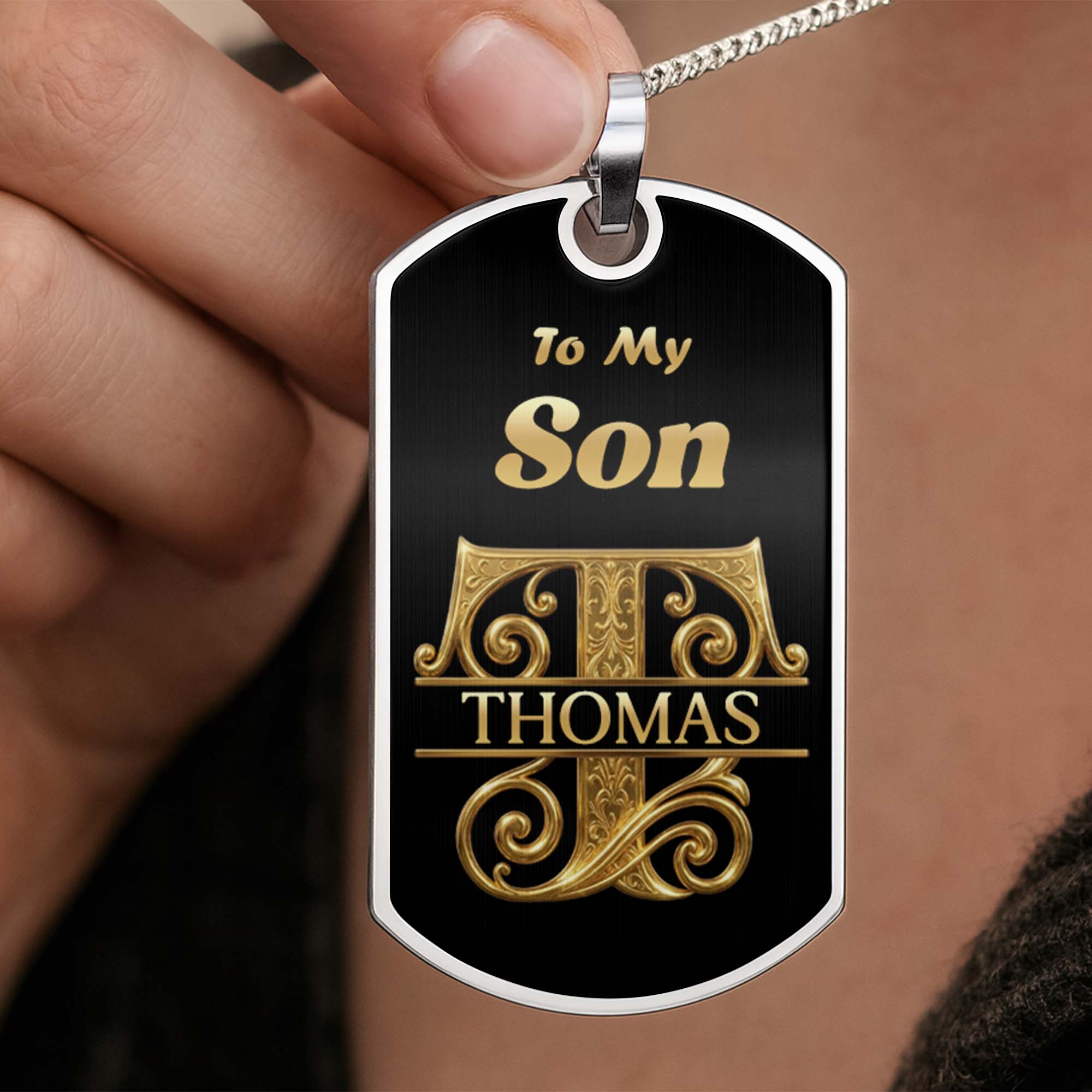 Personalized Dog Tag Necklace Custom Name for Son Gift
