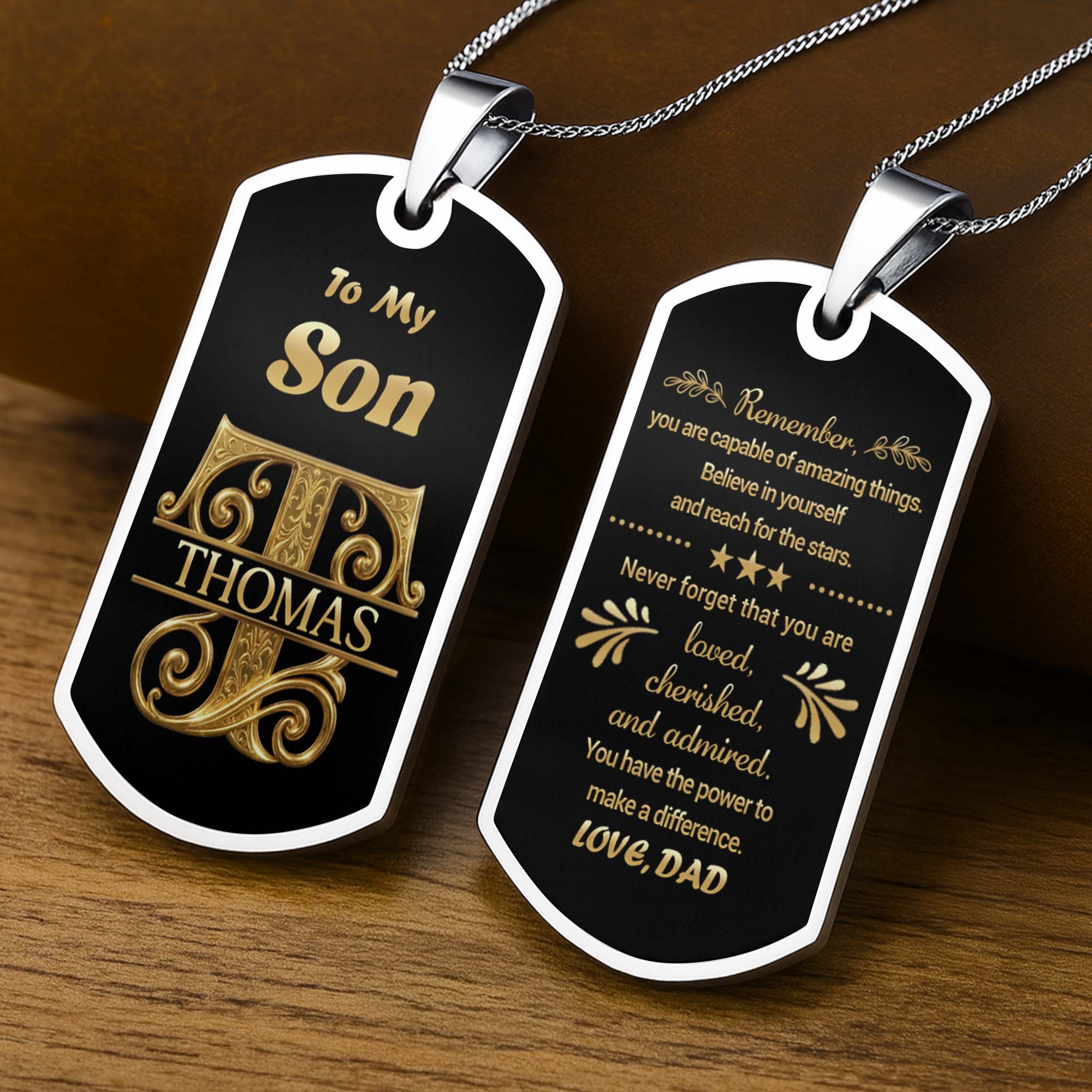 Personalized Dog Tag Necklace Custom Name for Son Gift
