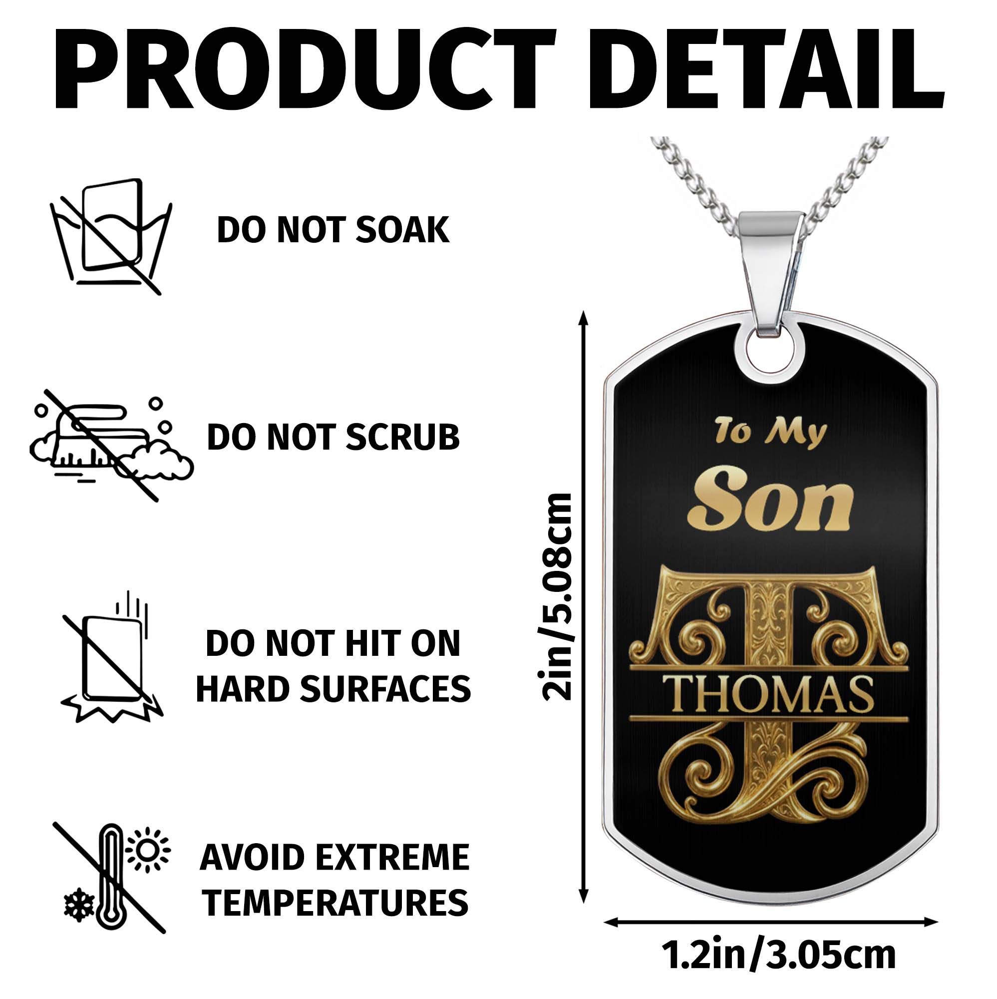 Personalized Dog Tag Necklace Custom Name for Son Gift