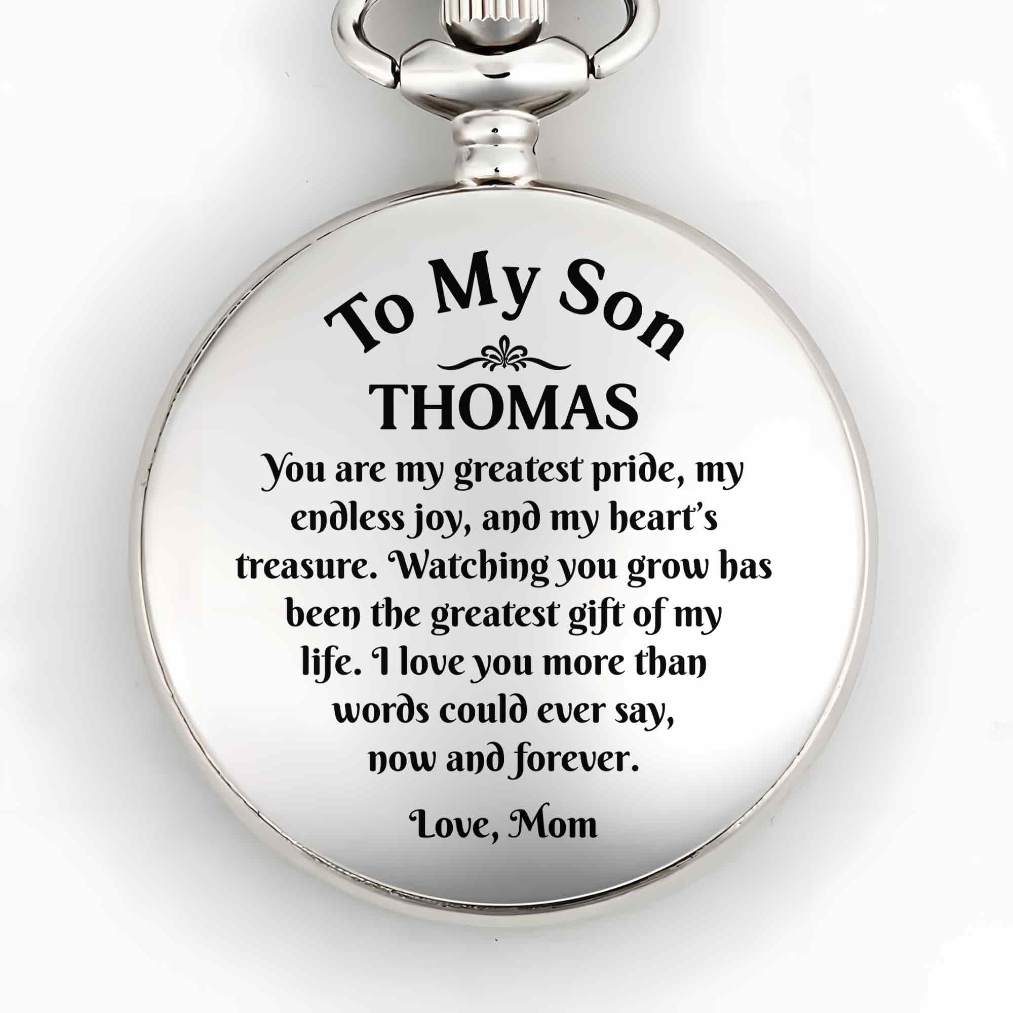 Personalized Engraved Silver Plated Pocket Watch Gift for Son