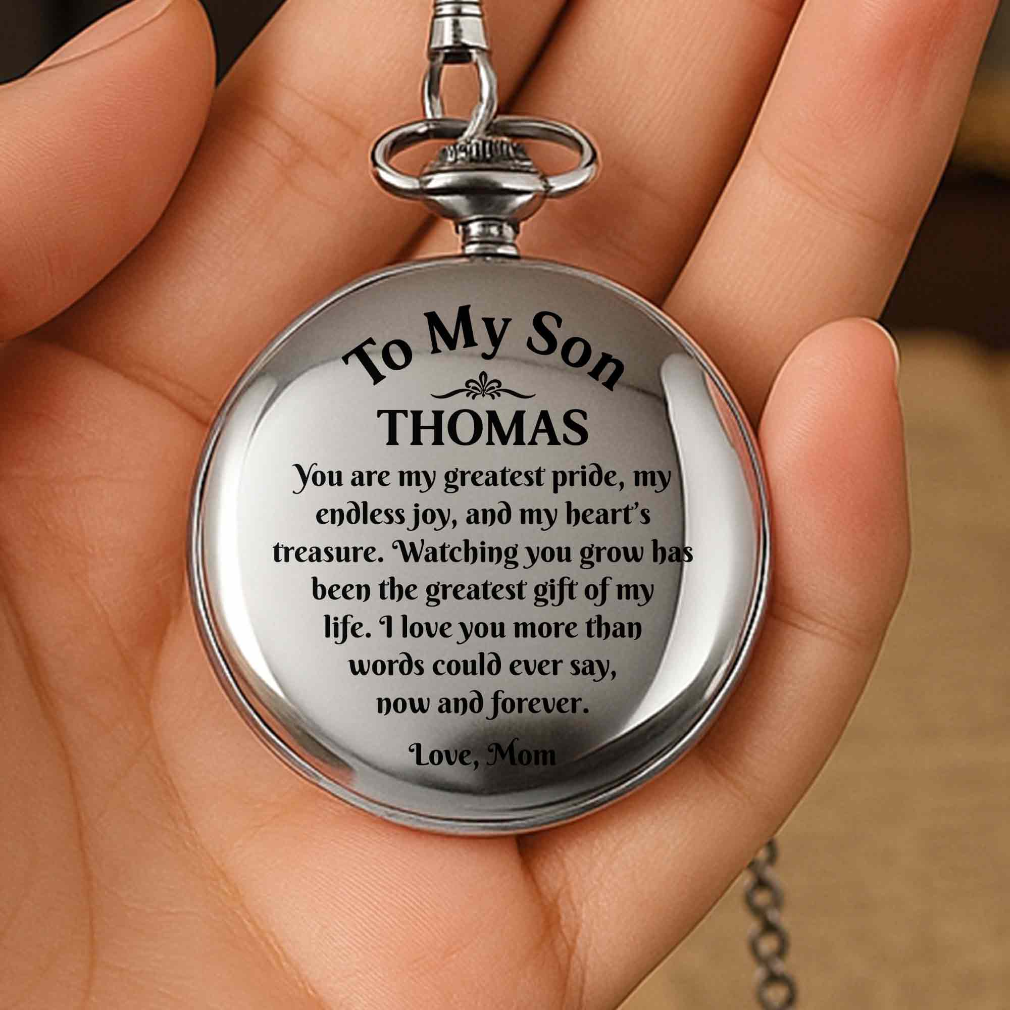 Personalized Engraved Silver Plated Pocket Watch Gift for Son