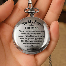 Load image into Gallery viewer, Personalized Engraved Silver Plated Pocket Watch Gift for Son
