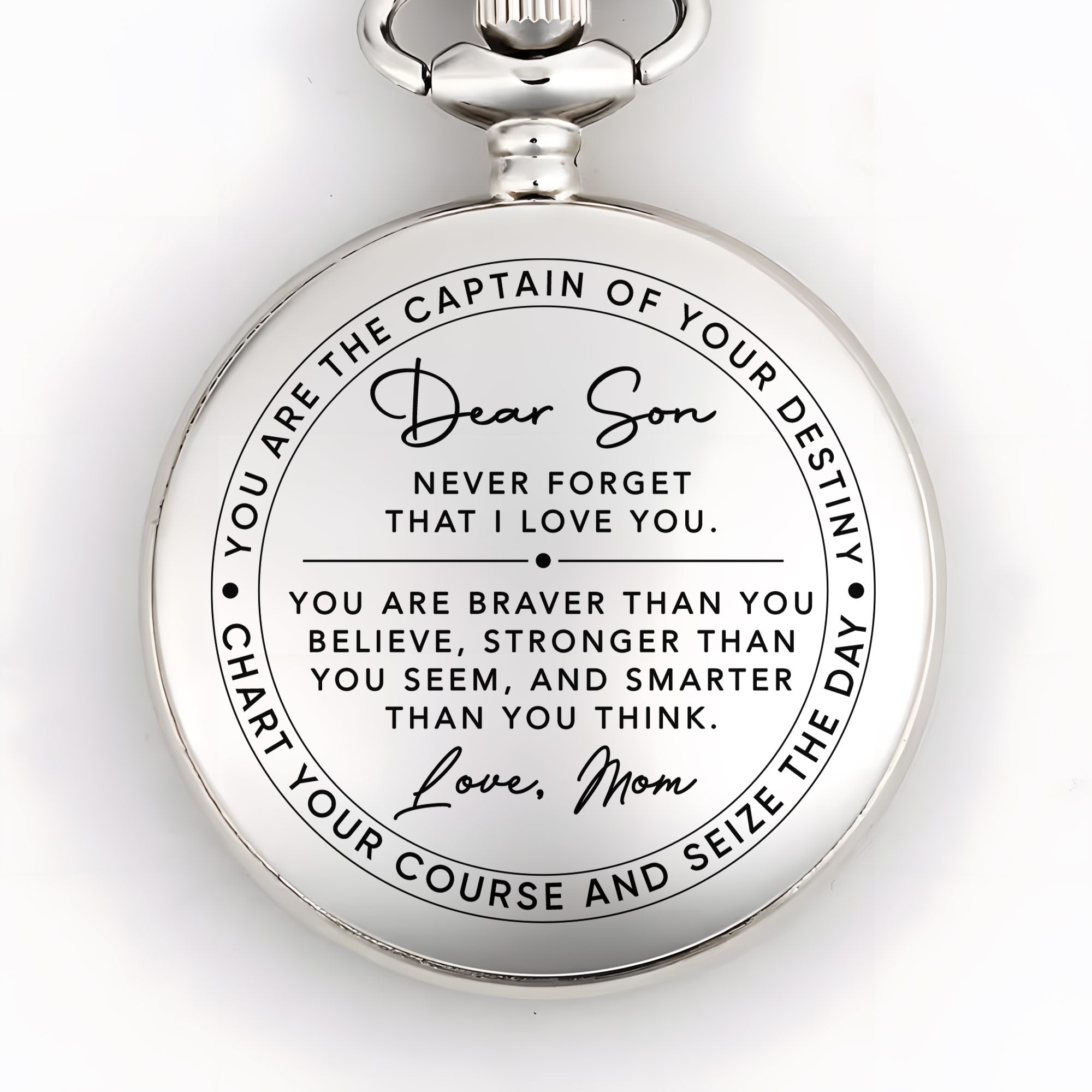 Personalized Silver-Plated Pocket Watch Custom Gift for Son