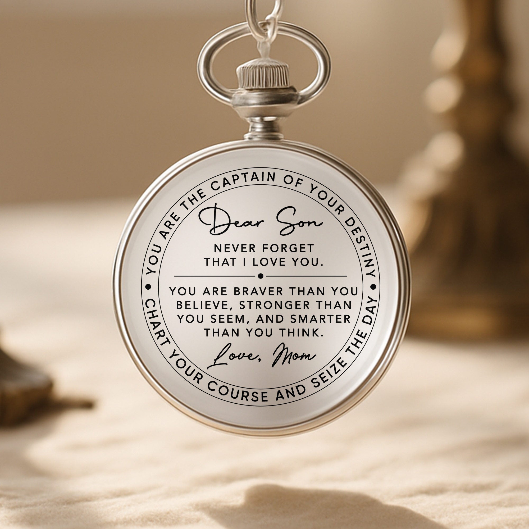 Personalized Silver-Plated Pocket Watch Custom Gift for Son