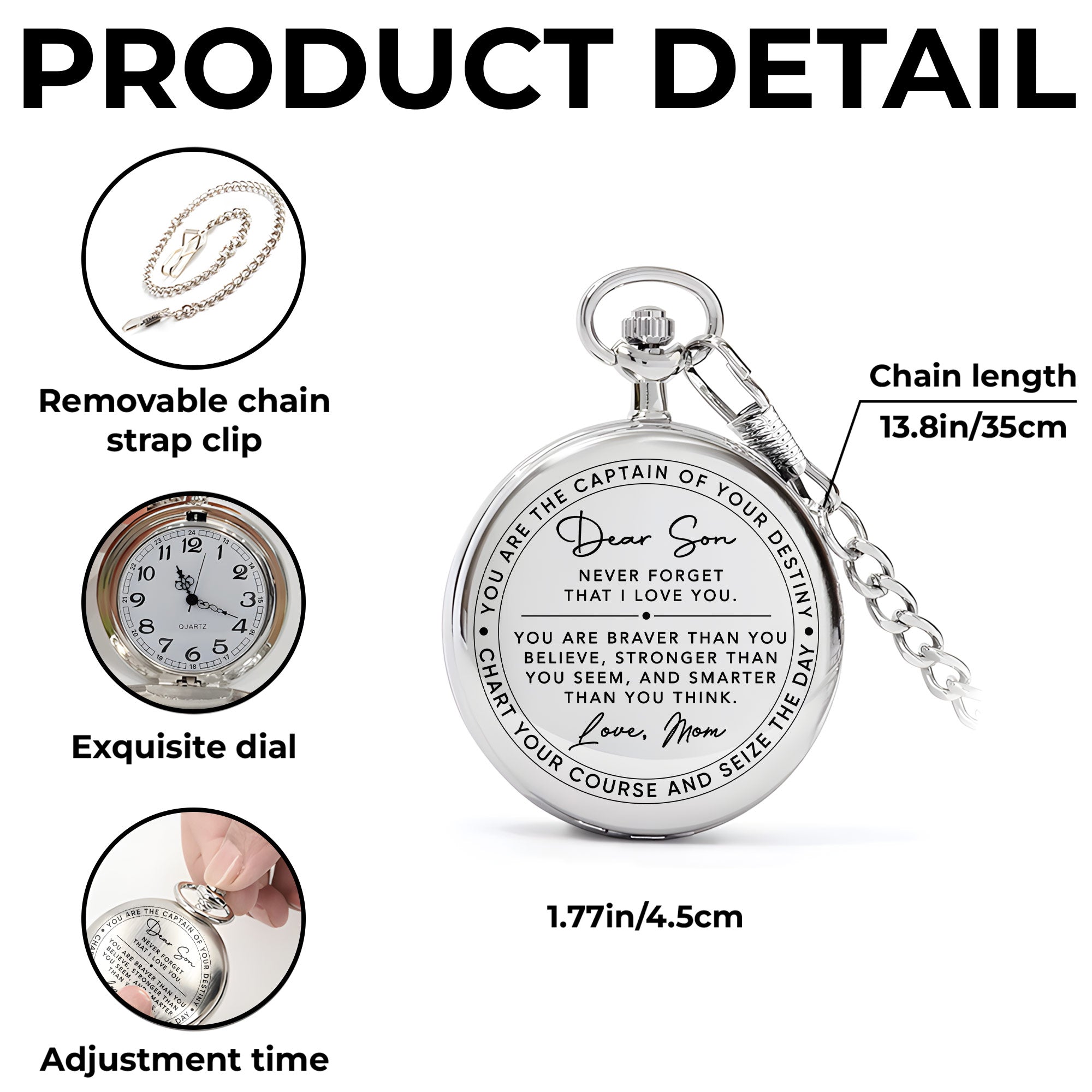Personalized Silver-Plated Pocket Watch Custom Gift for Son