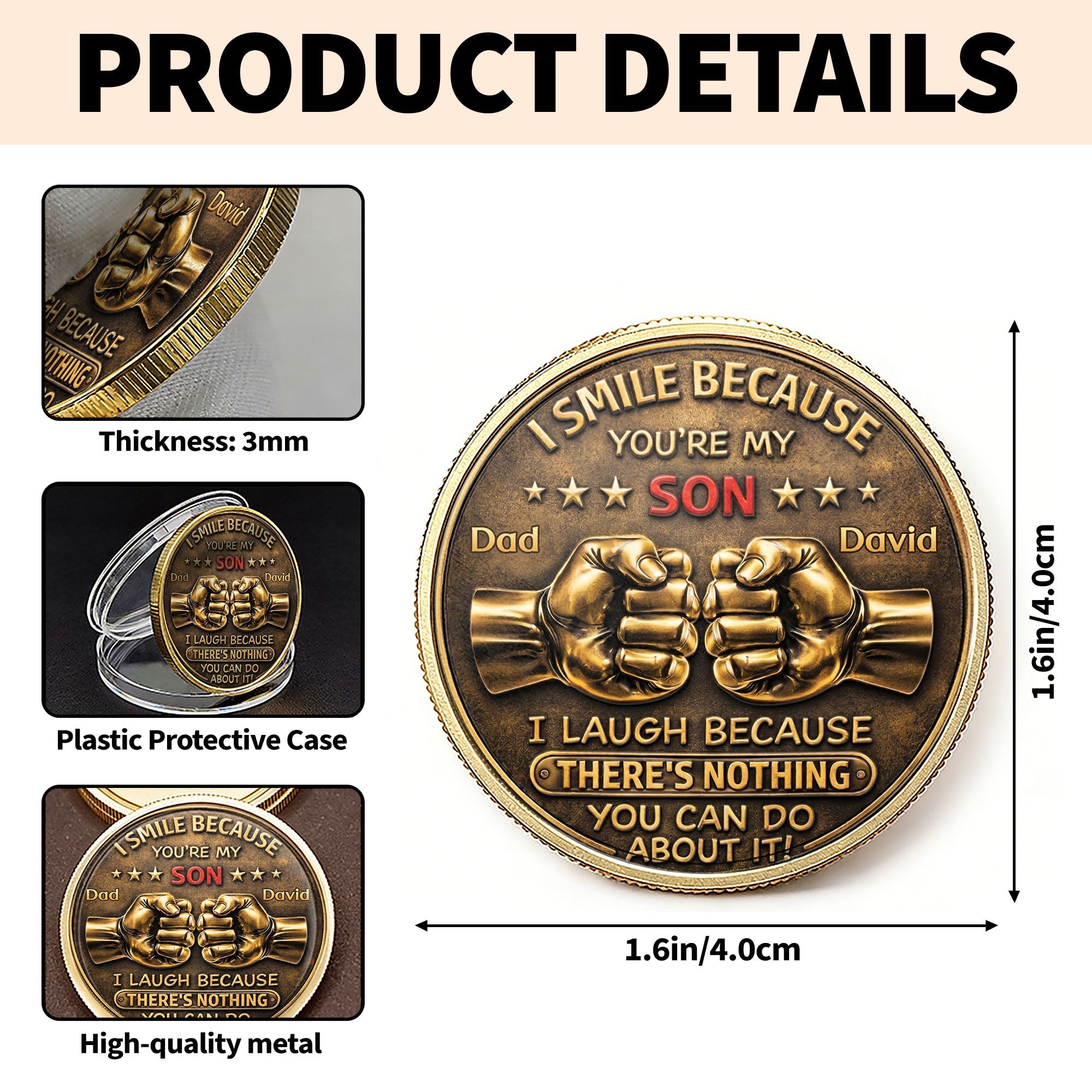 Personalized Commemorative Coin Custom Fist Bump Gift for Son