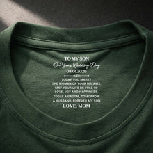 Load image into Gallery viewer, Personalized Wedding Day T-Shirt Custom Inside Neck Print for Son
