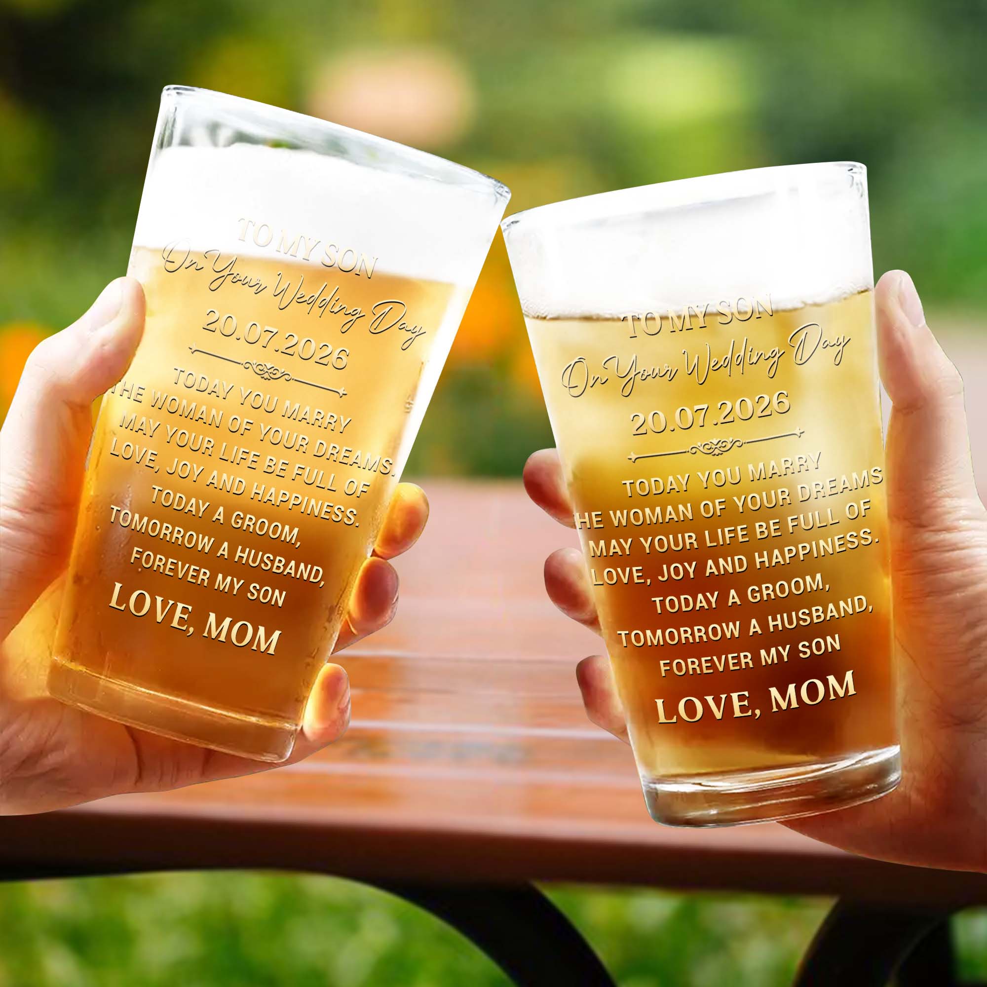 Personalized Custom Beer Glass Gift for Son Wedding Day