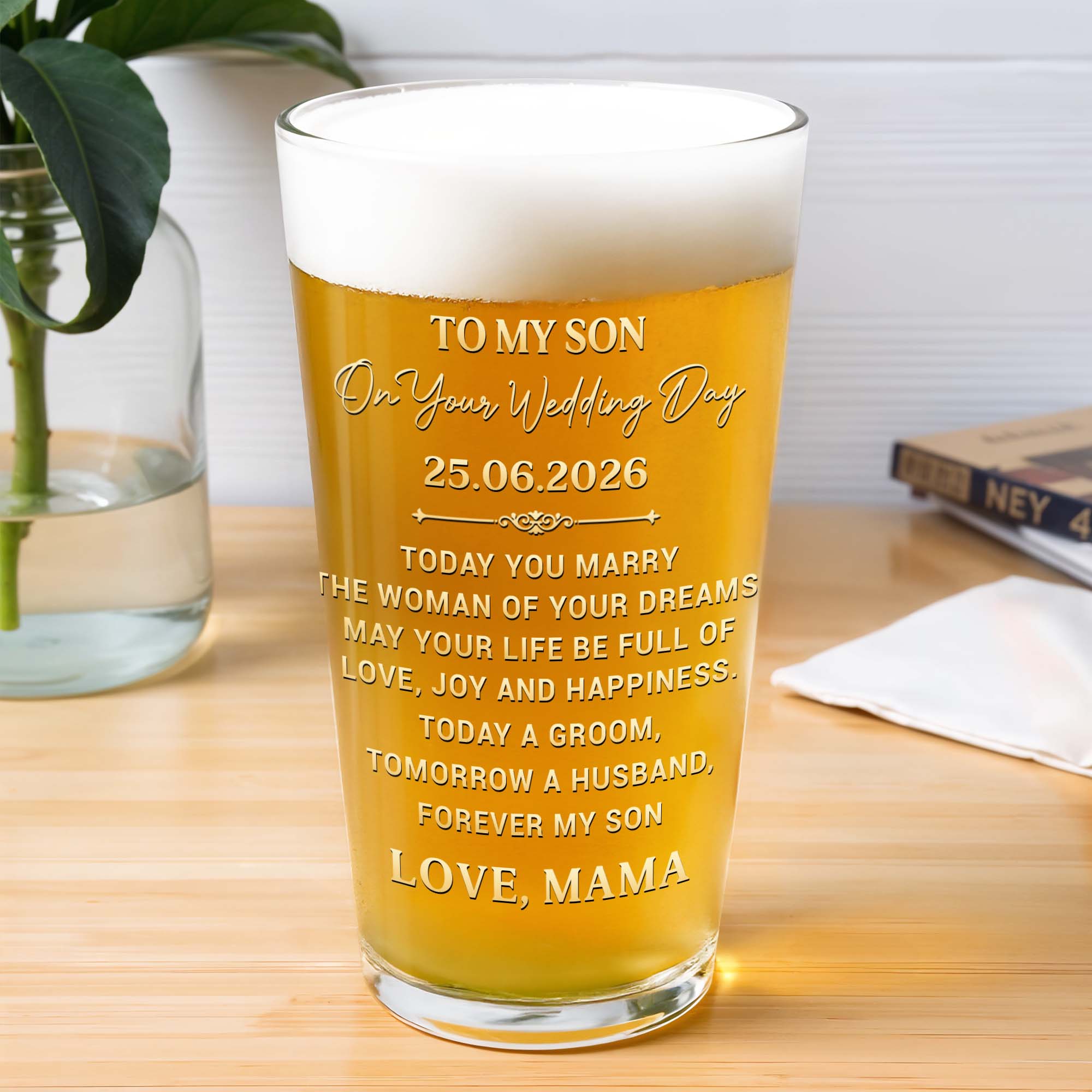 Personalized Custom Beer Glass Gift for Son Wedding Day