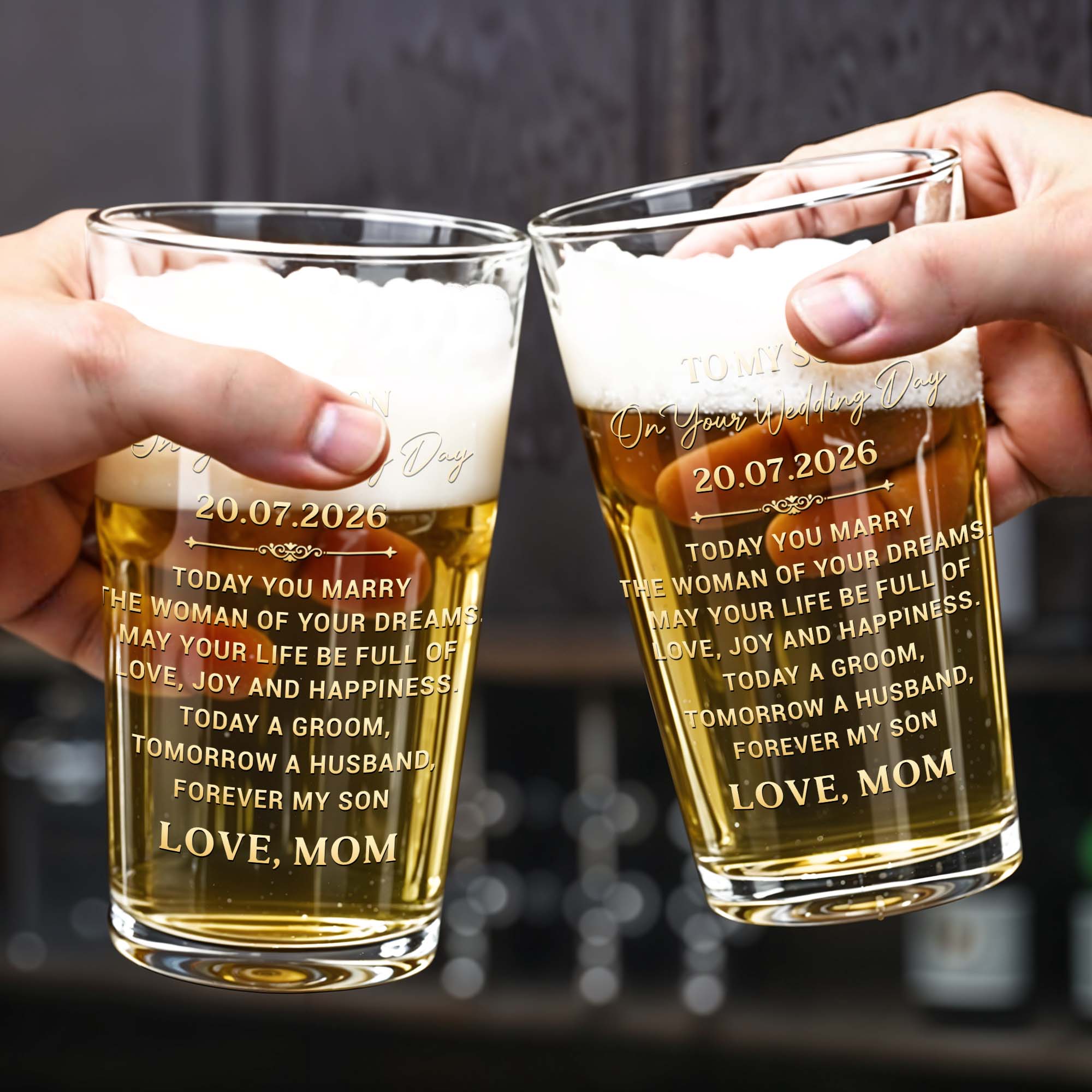 Personalized Custom Beer Glass Gift for Son Wedding Day