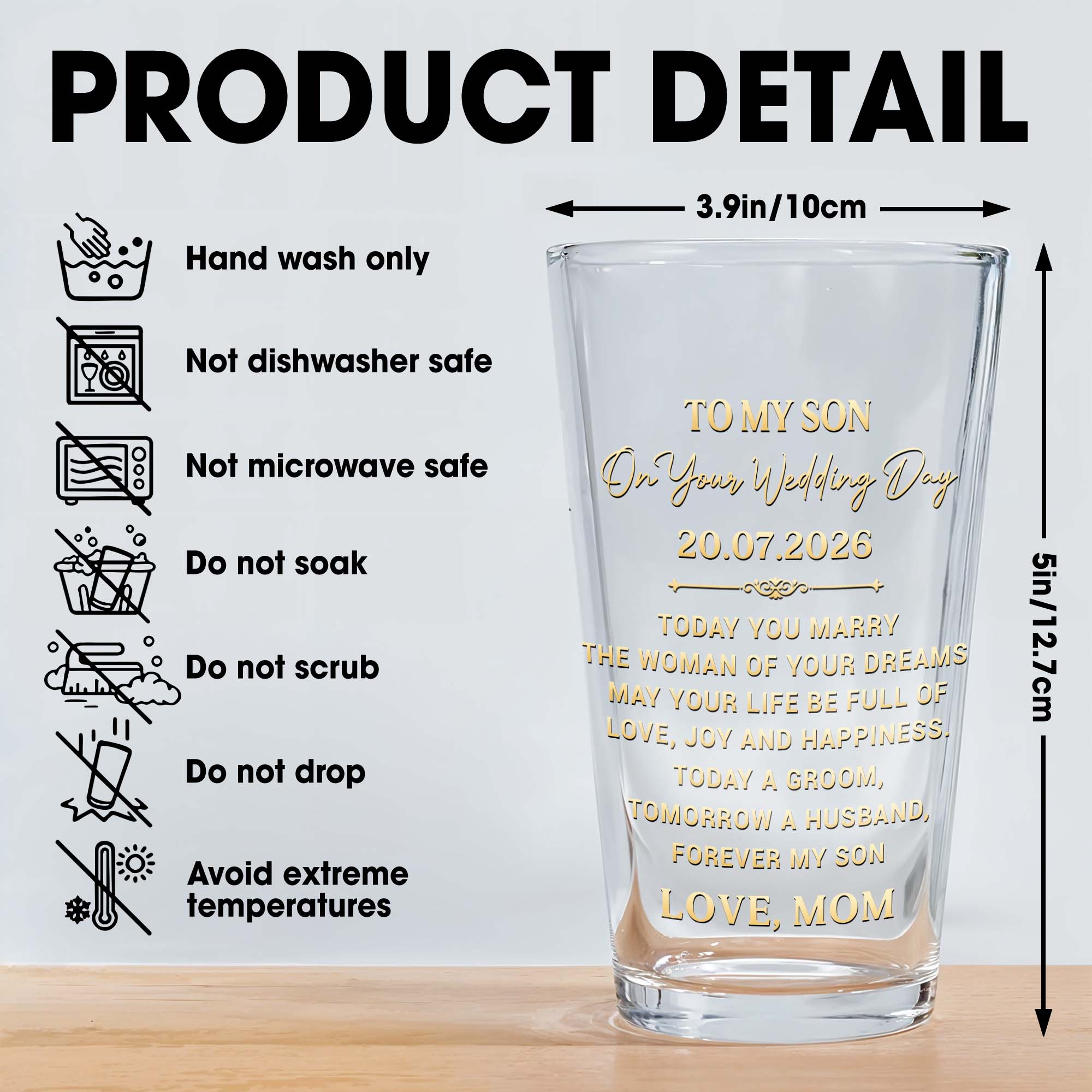 Personalized Custom Beer Glass Gift for Son Wedding Day