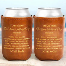 Load image into Gallery viewer, Personalized Leather Can Cooler Gift for Son Wedding Day
