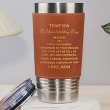 Load image into Gallery viewer, Personalized Leather Tumbler Engraved for Son Wedding Gift
