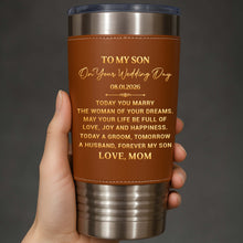 Load image into Gallery viewer, Personalized Leather Tumbler Engraved for Son Wedding Gift
