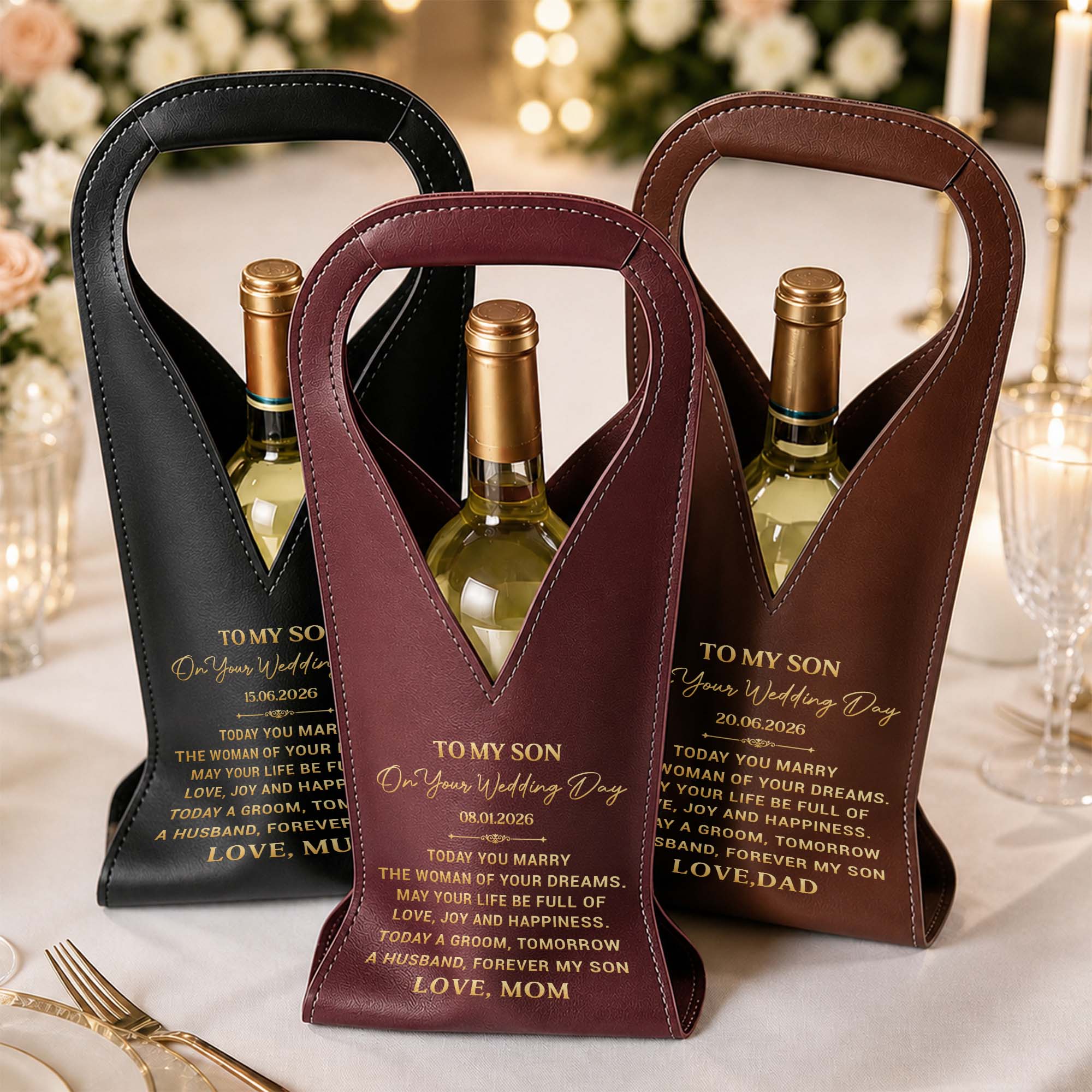 Personalized Custom Leather Wine Bag Wedding Gift for Son