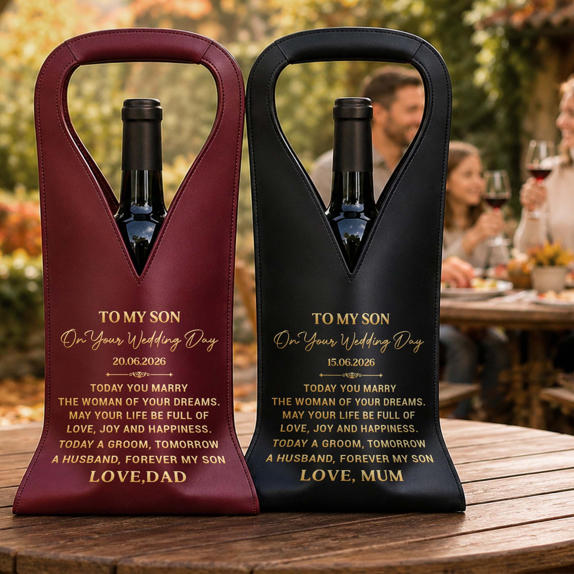 Personalized Custom Leather Wine Bag Wedding Gift for Son