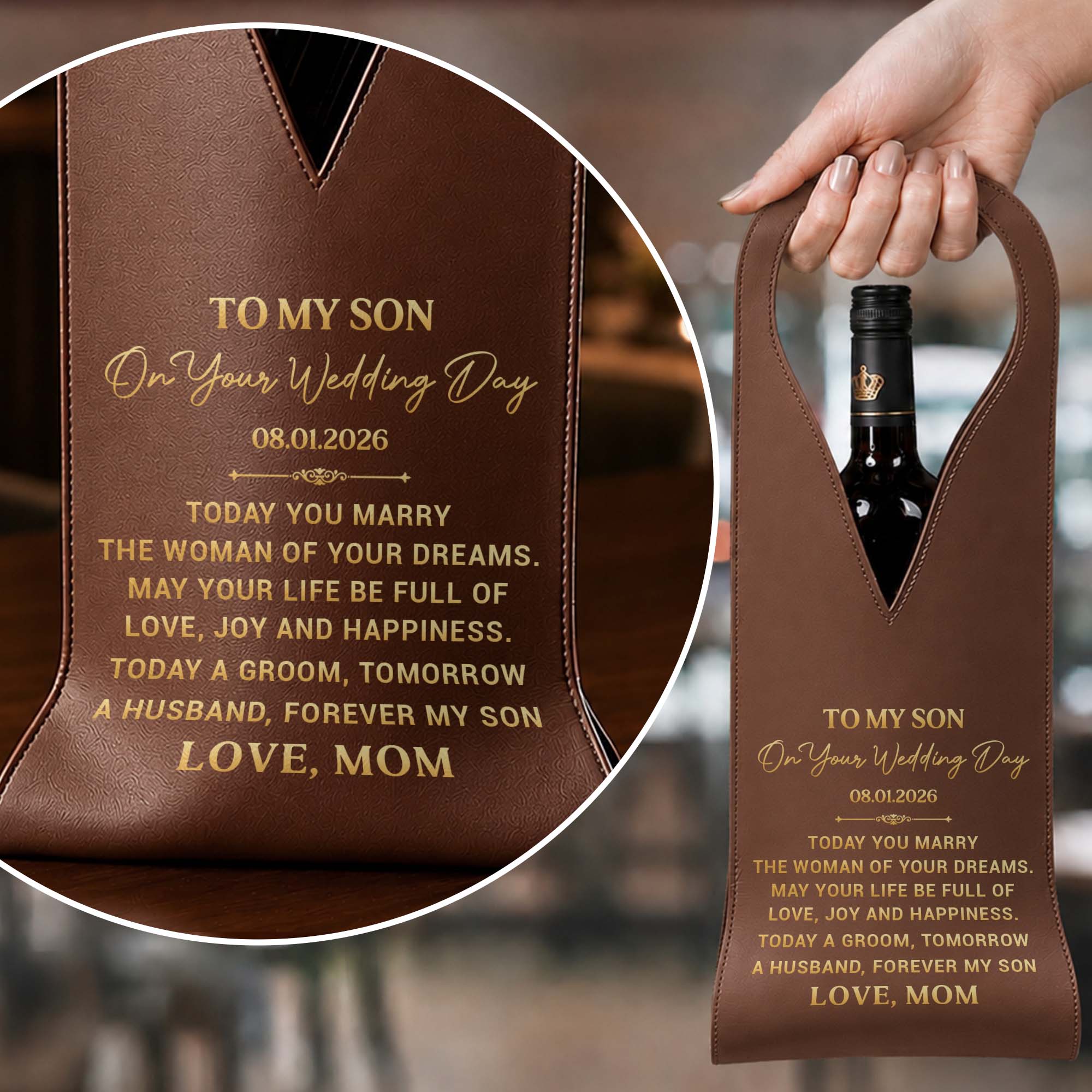 Personalized Custom Leather Wine Bag Wedding Gift for Son