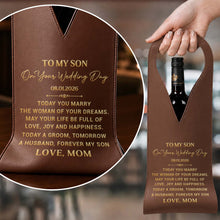 Load image into Gallery viewer, Personalized Custom Leather Wine Bag Wedding Gift for Son
