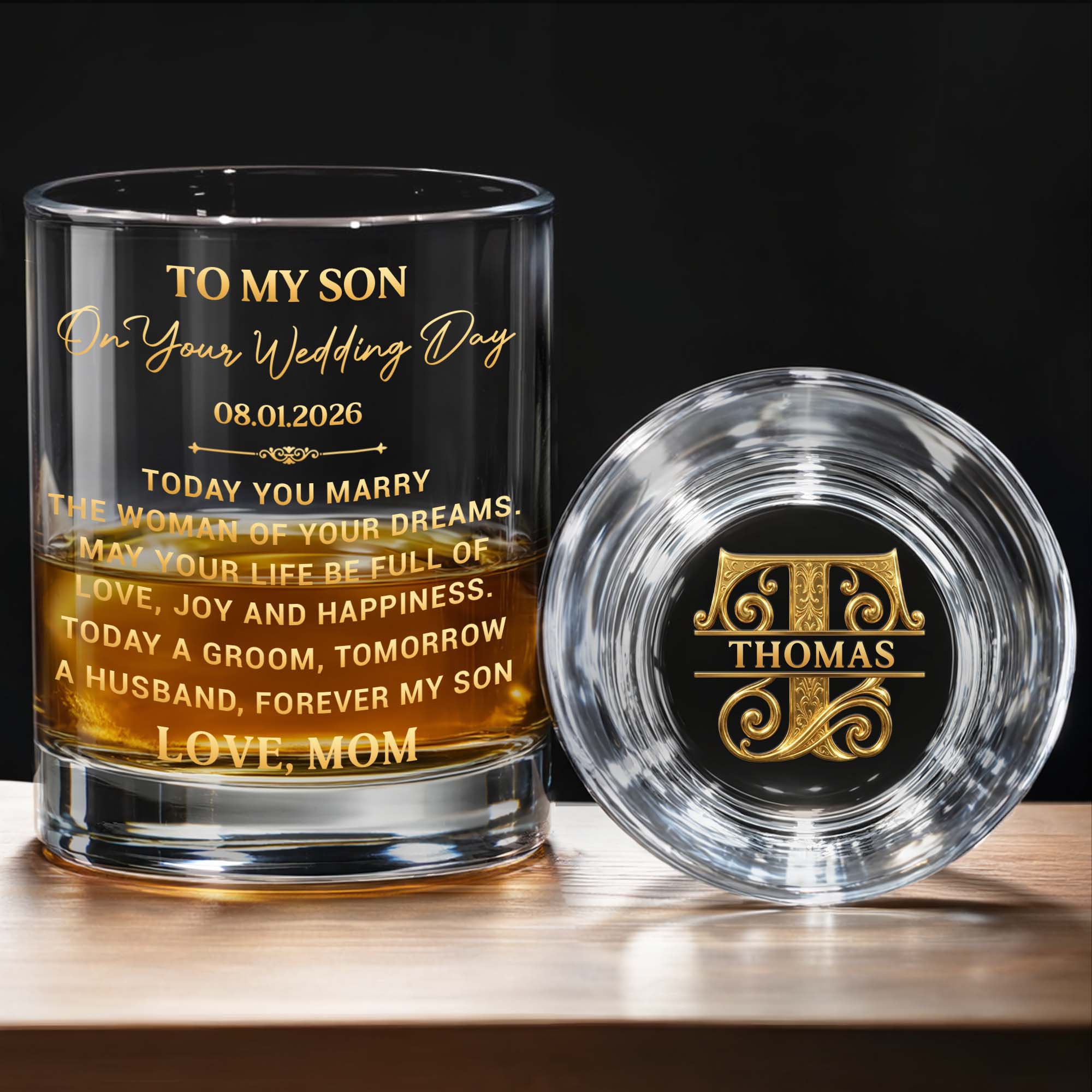 Personalized Whiskey Glass Custom Name Gift for Son Wedding