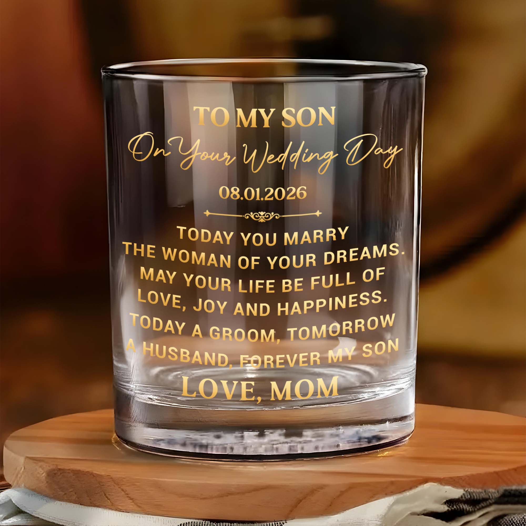 Personalized Whiskey Glass Custom Name Gift for Son Wedding