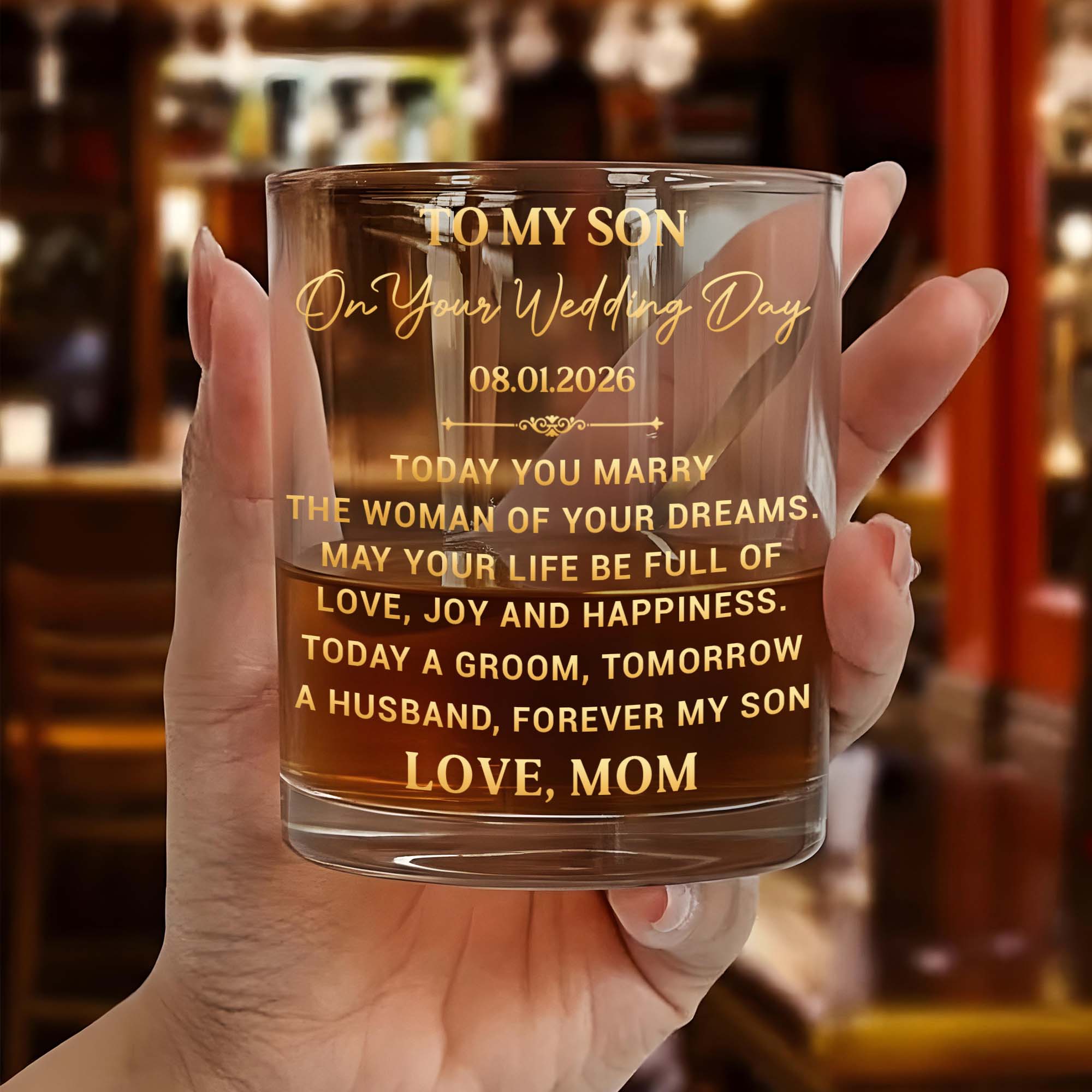 Personalized Whiskey Glass Custom Name Gift for Son Wedding
