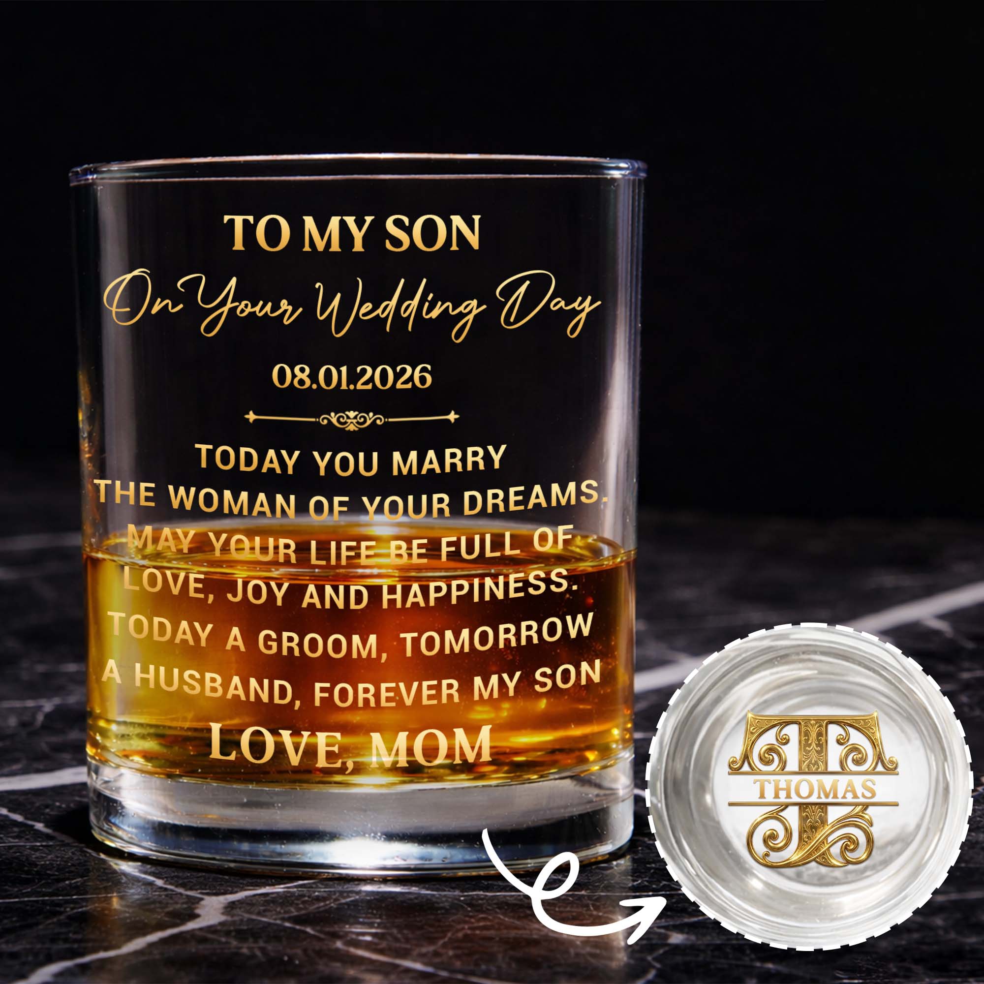 Personalized Whiskey Glass Custom Name Gift for Son Wedding