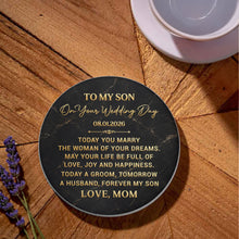 Load image into Gallery viewer, Personalized Black Marble Ceramic Coaster Gift for Son Wedding Day
