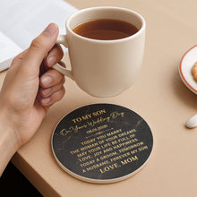 Load image into Gallery viewer, Personalized Black Marble Ceramic Coaster Gift for Son Wedding Day
