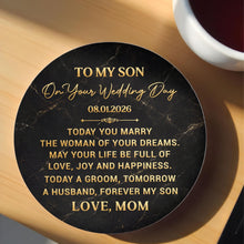 Load image into Gallery viewer, Personalized Black Marble Ceramic Coaster Gift for Son Wedding Day
