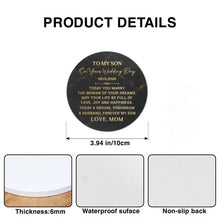 Load image into Gallery viewer, Personalized Black Marble Ceramic Coaster Gift for Son Wedding Day
