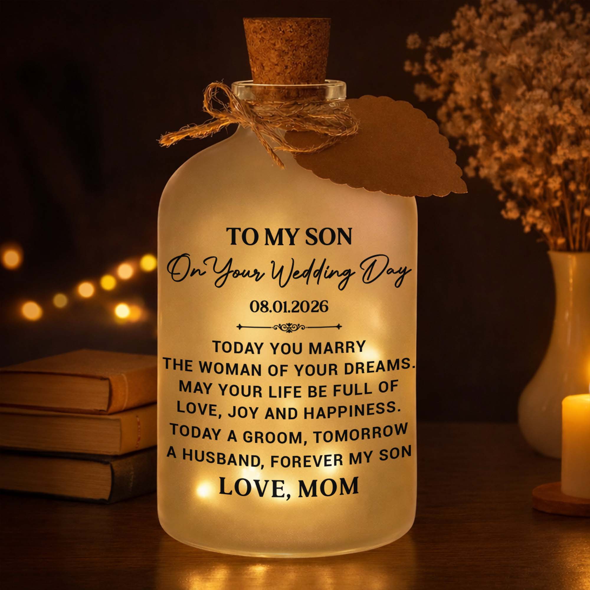 Personalized Wedding Day Bottle Light Gift for Son with LED