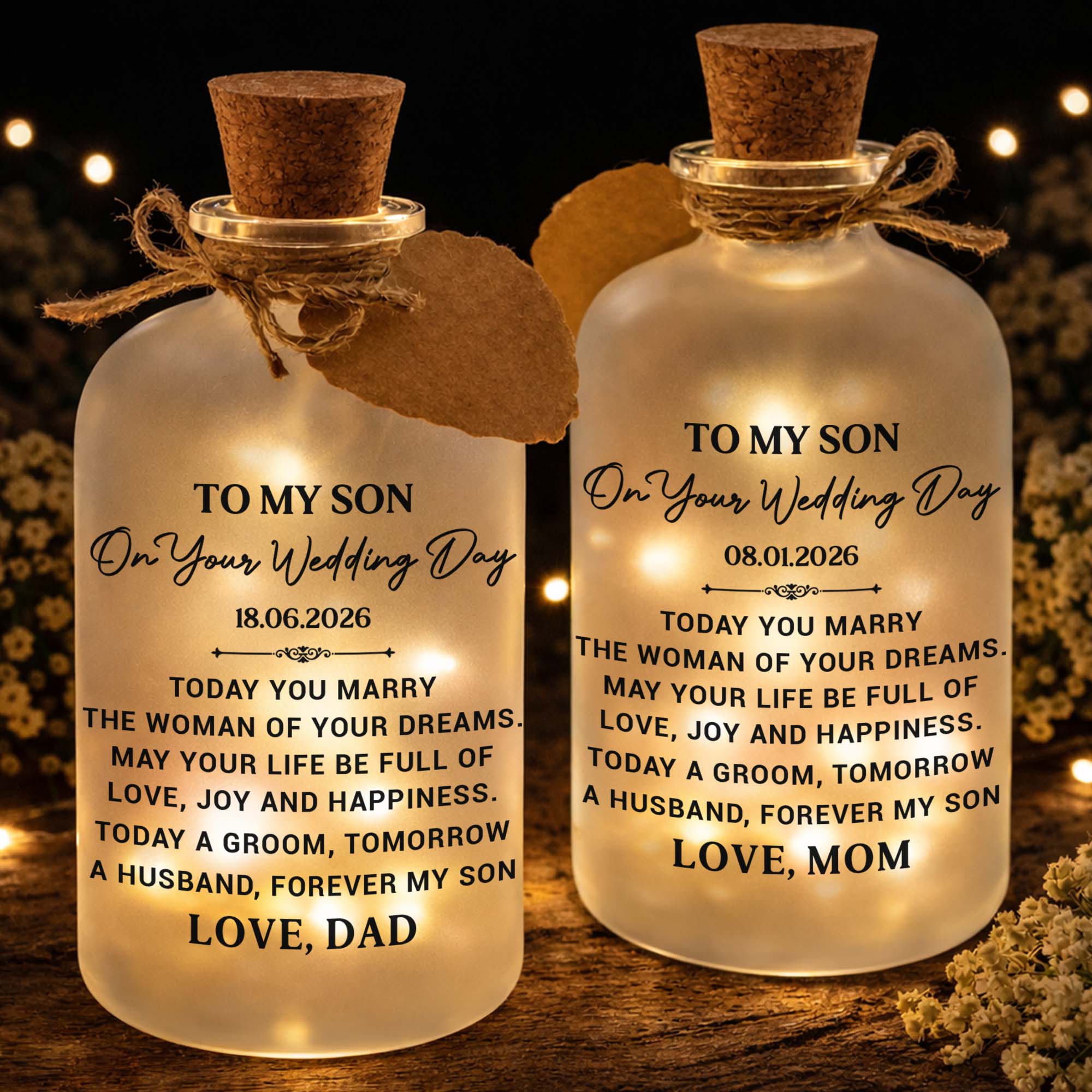 Personalized Wedding Day Bottle Light Gift for Son with LED
